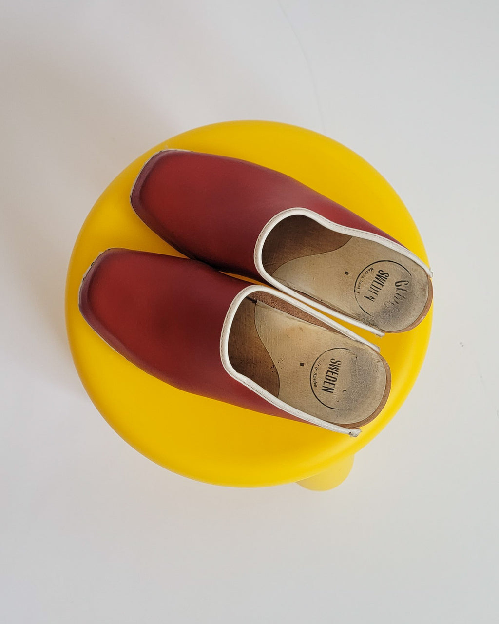 70s Swedish Red Leather Wood Clogs Sz 7.5