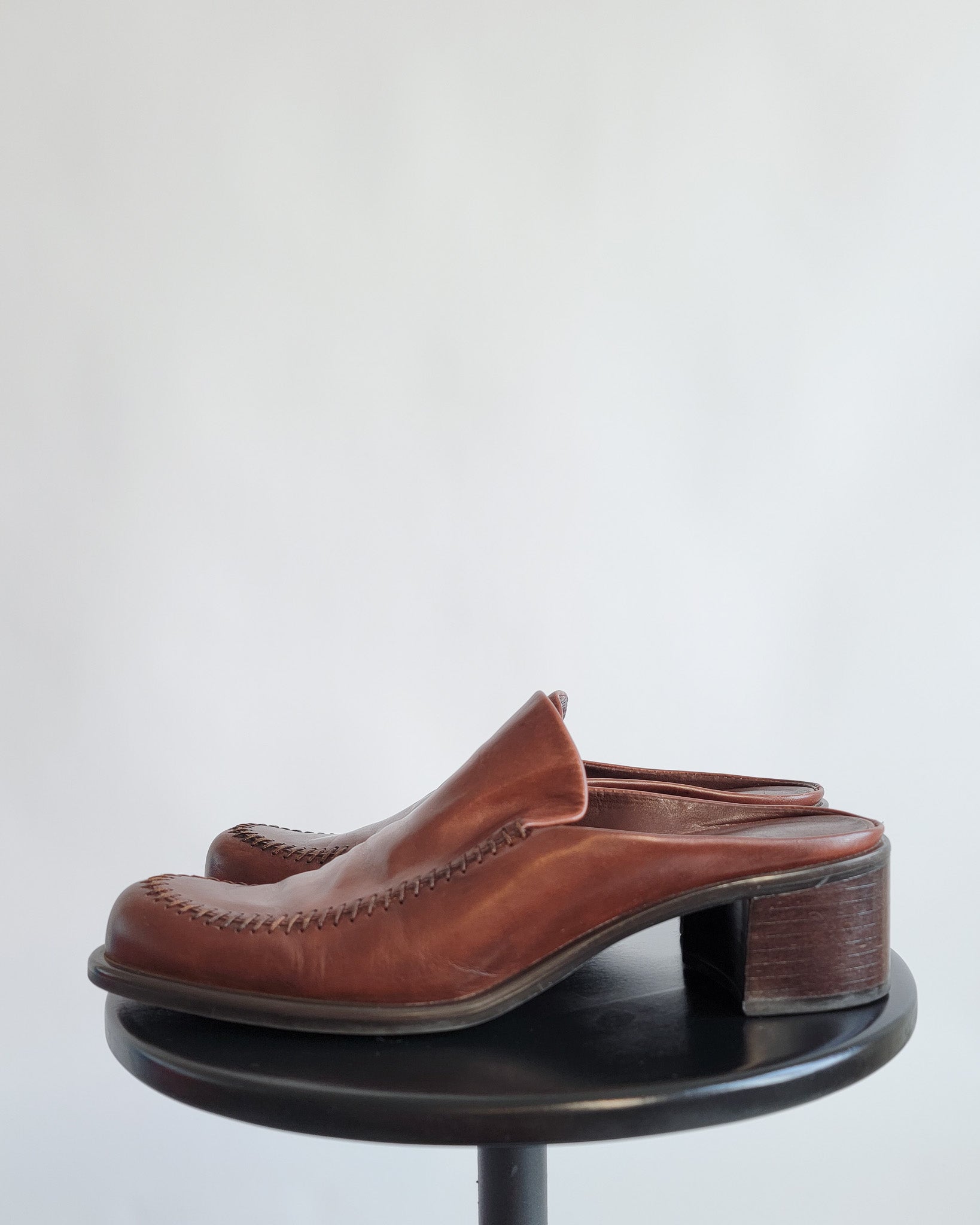 00s Franco Sarto Brown Leather Mules Sz 8