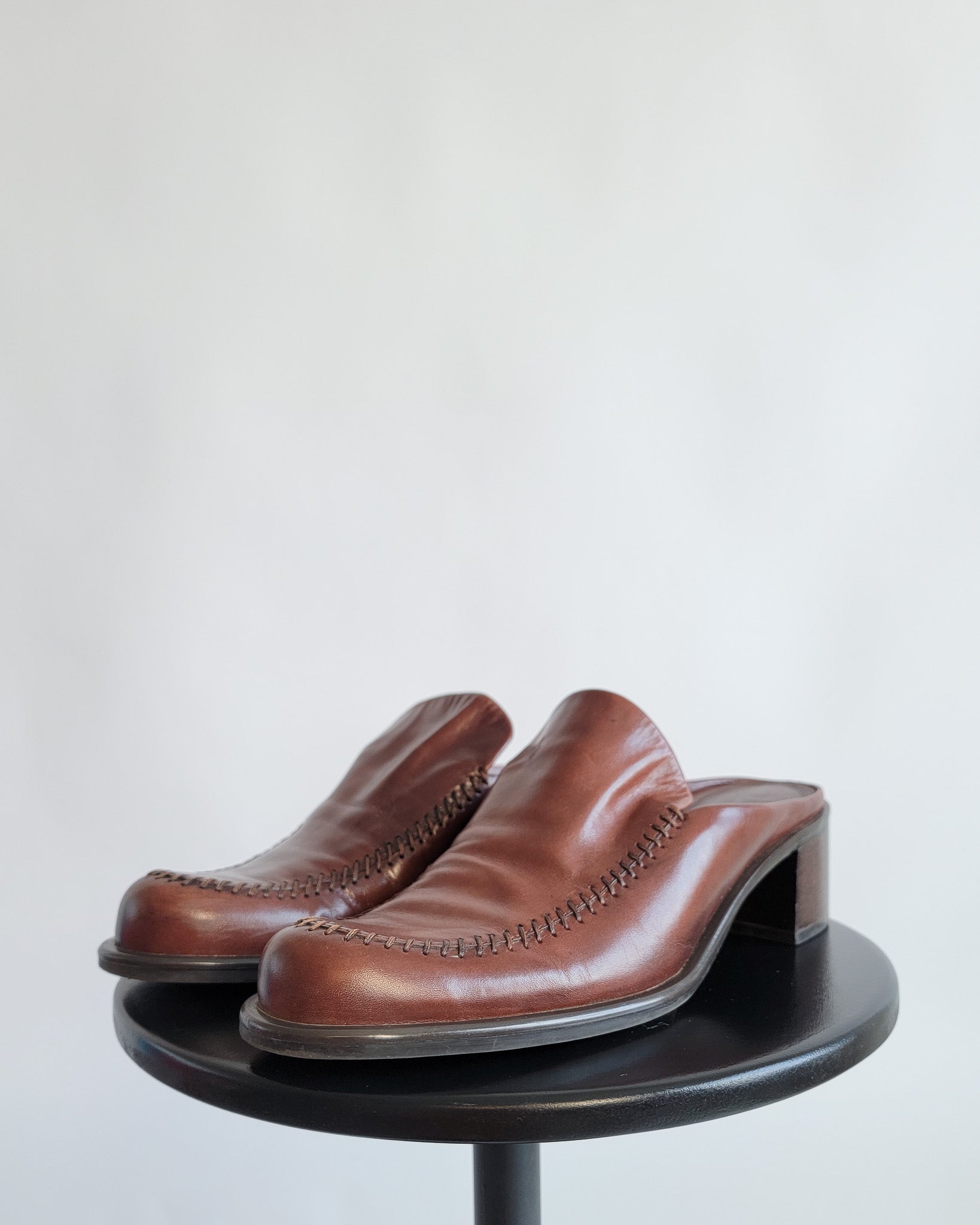 00s Franco Sarto Brown Leather Mules Sz 8