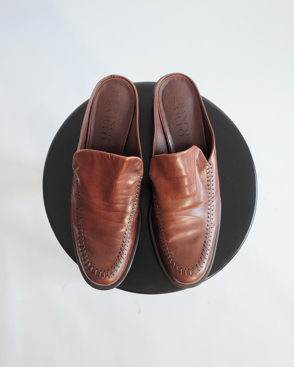 00s Franco Sarto Brown Leather Mules Sz 8