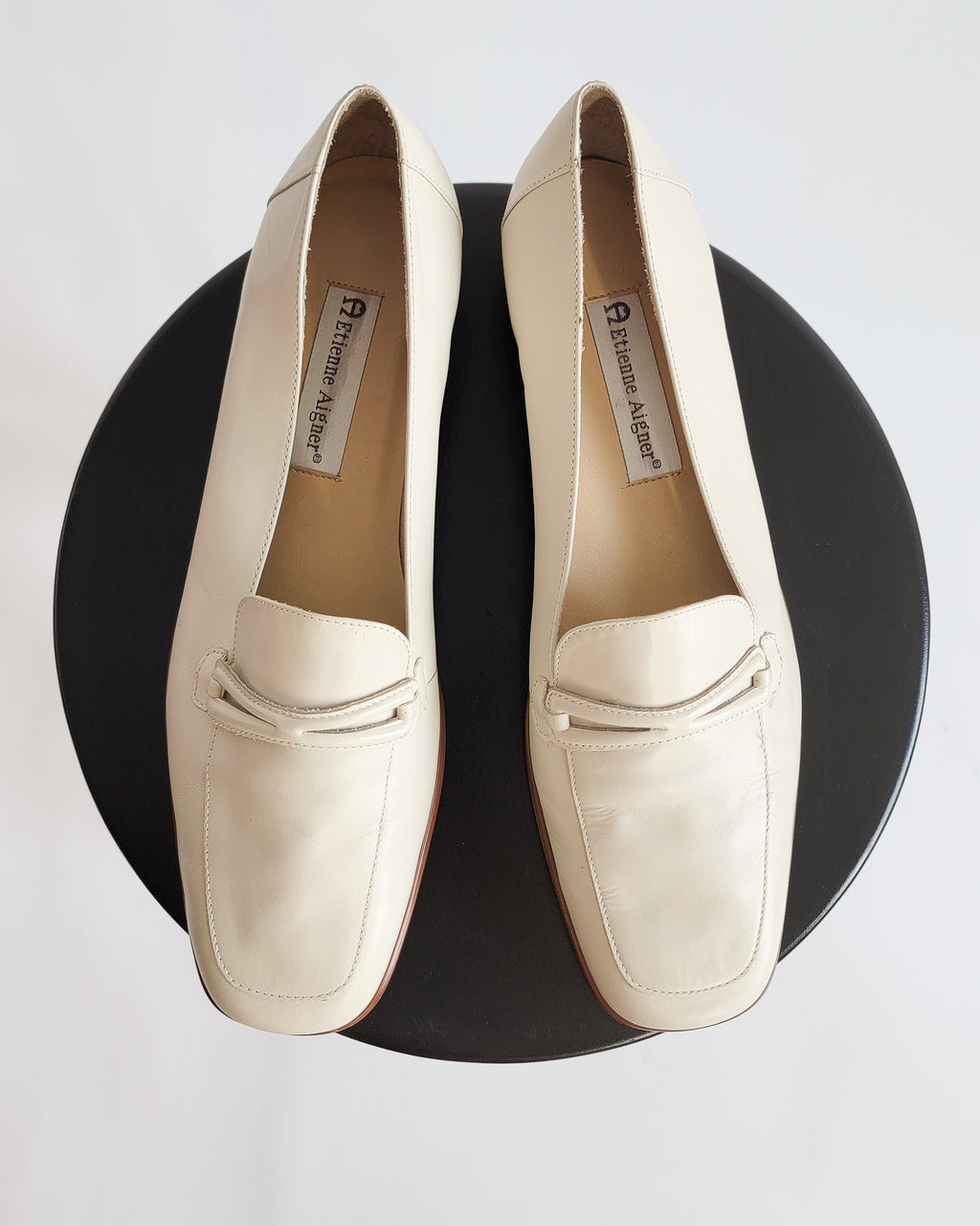 90s Etienne Aigner Cream Leather Loafers Sz 9.5
