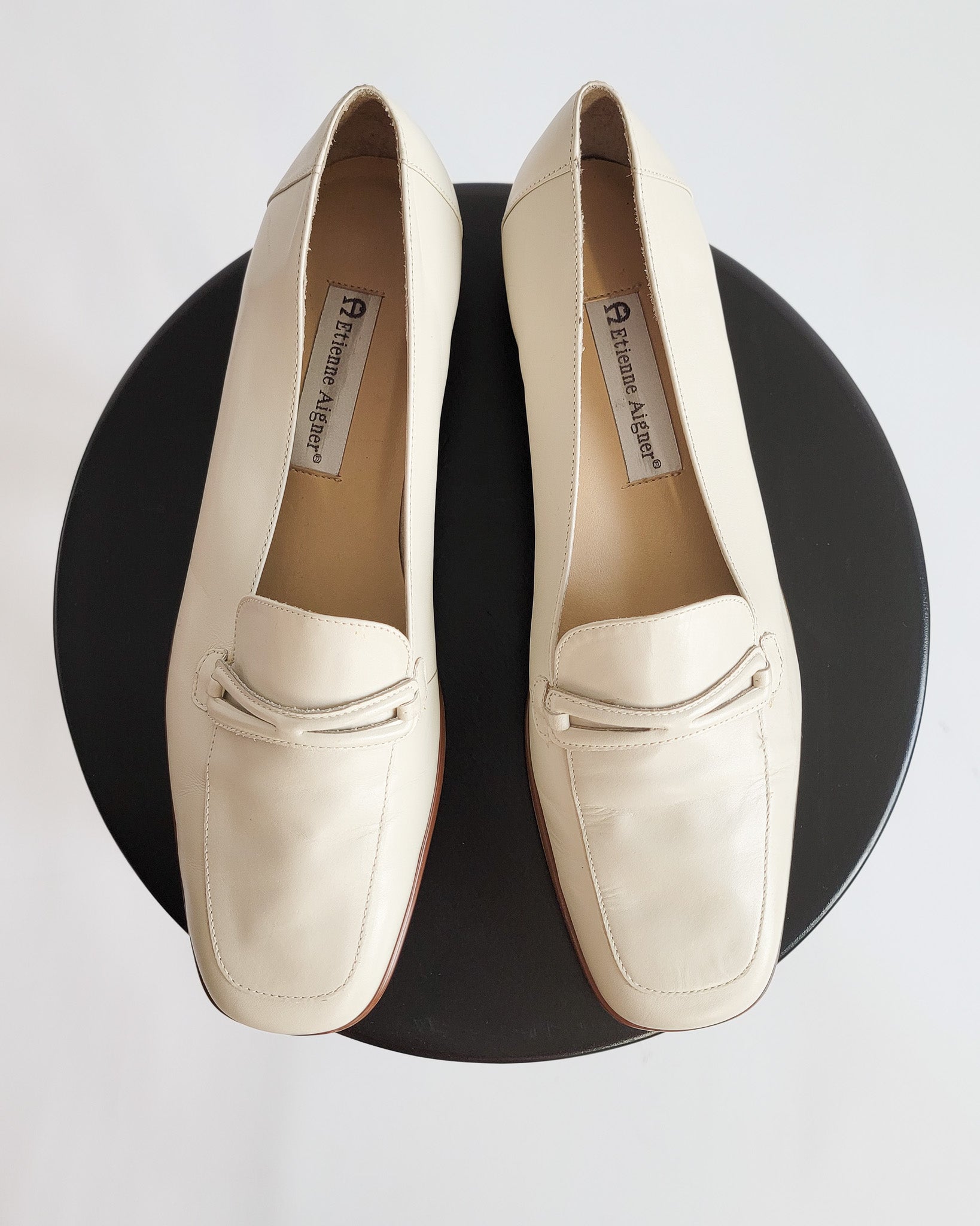 90s Etienne Aigner Cream Leather Loafers Sz 9.5
