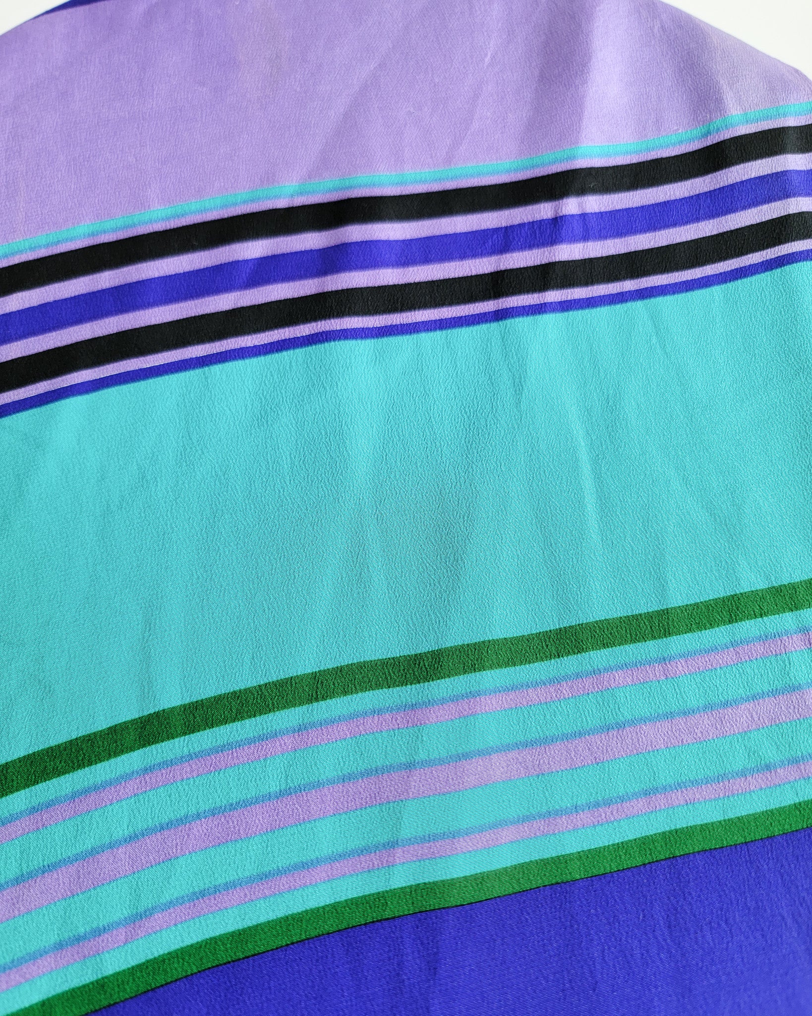 90s Bill Blass Silk Aqua Green Purple Stripes Scarf