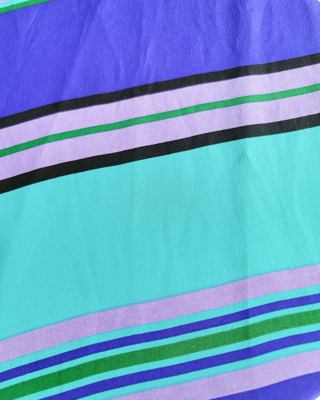 90s Bill Blass Silk Aqua Green Purple Stripes Scarf