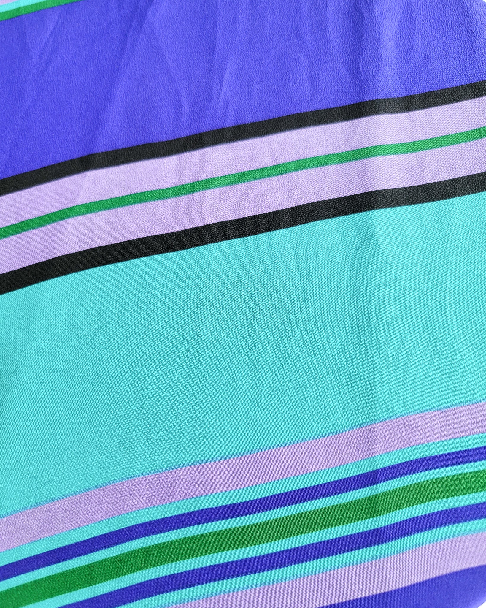 90s Bill Blass Silk Aqua Green Purple Stripes Scarf