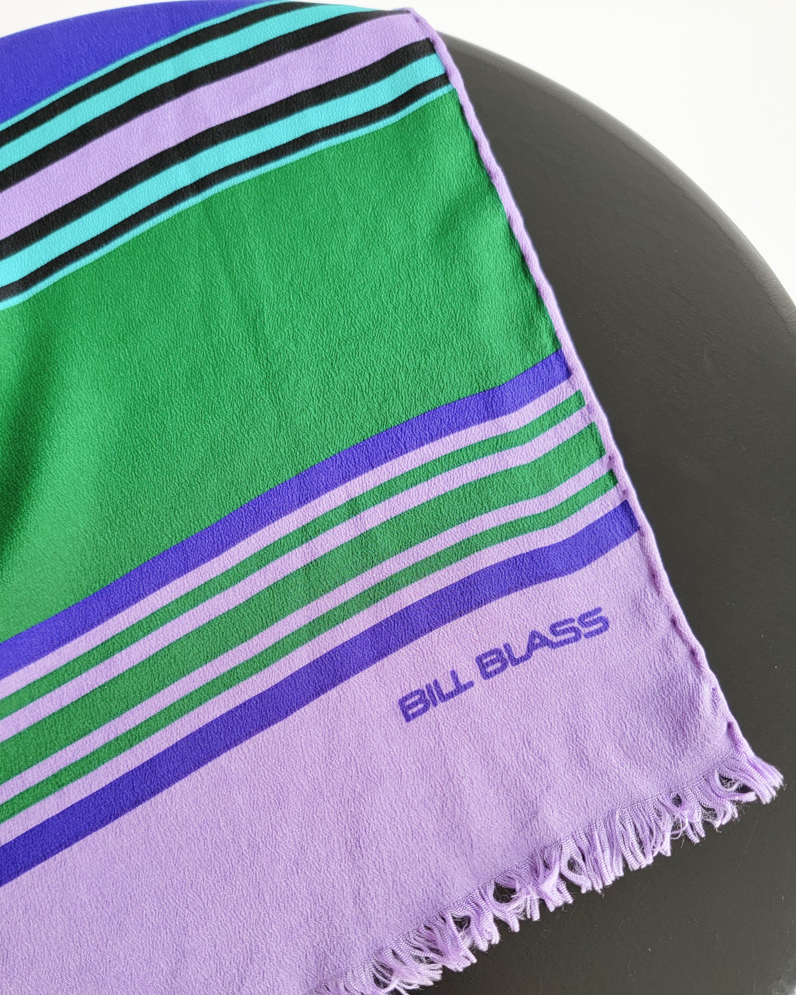 90s Bill Blass Silk Aqua Green Purple Stripes Scarf