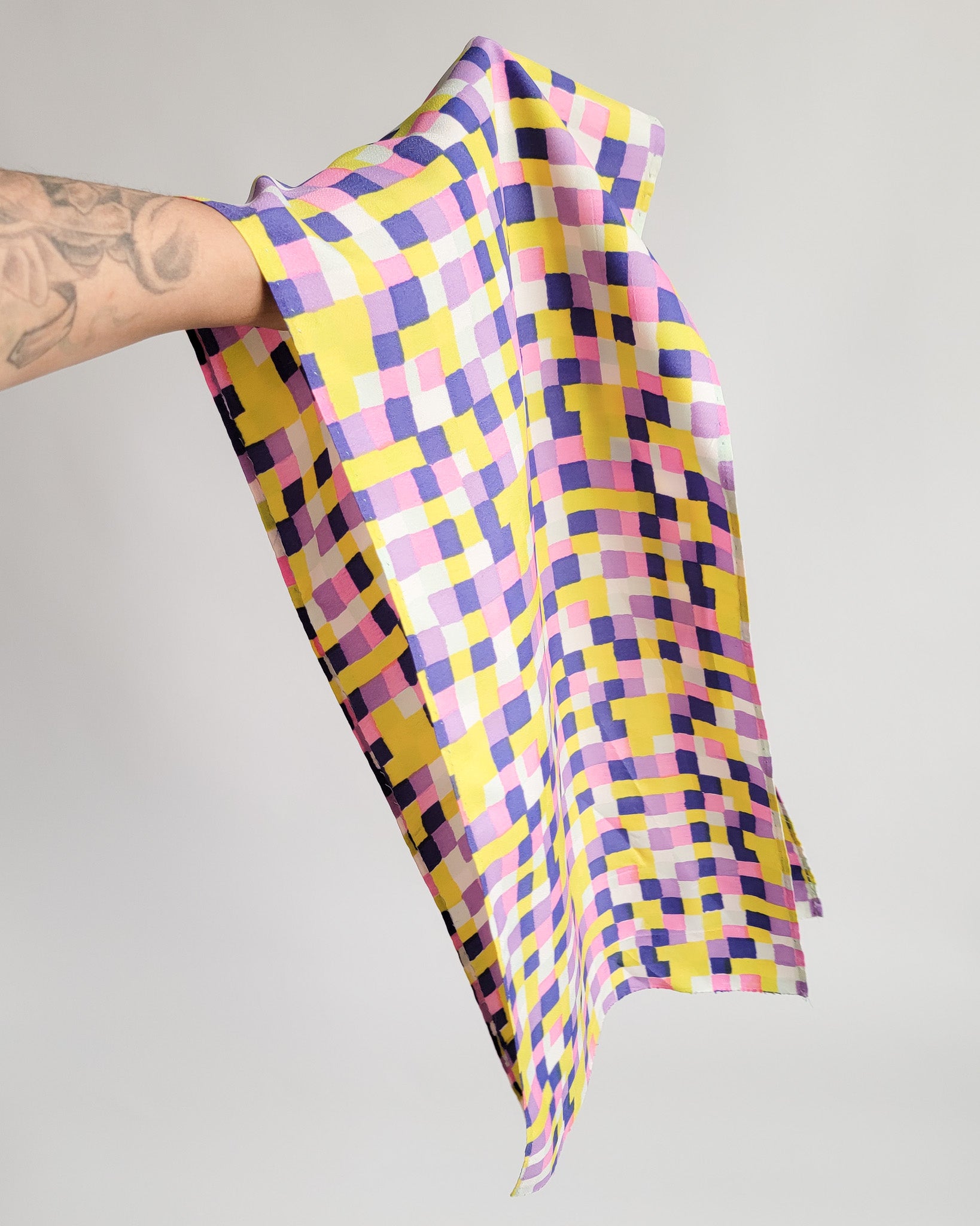 70s Multi-Color Squares Polyester Scarf