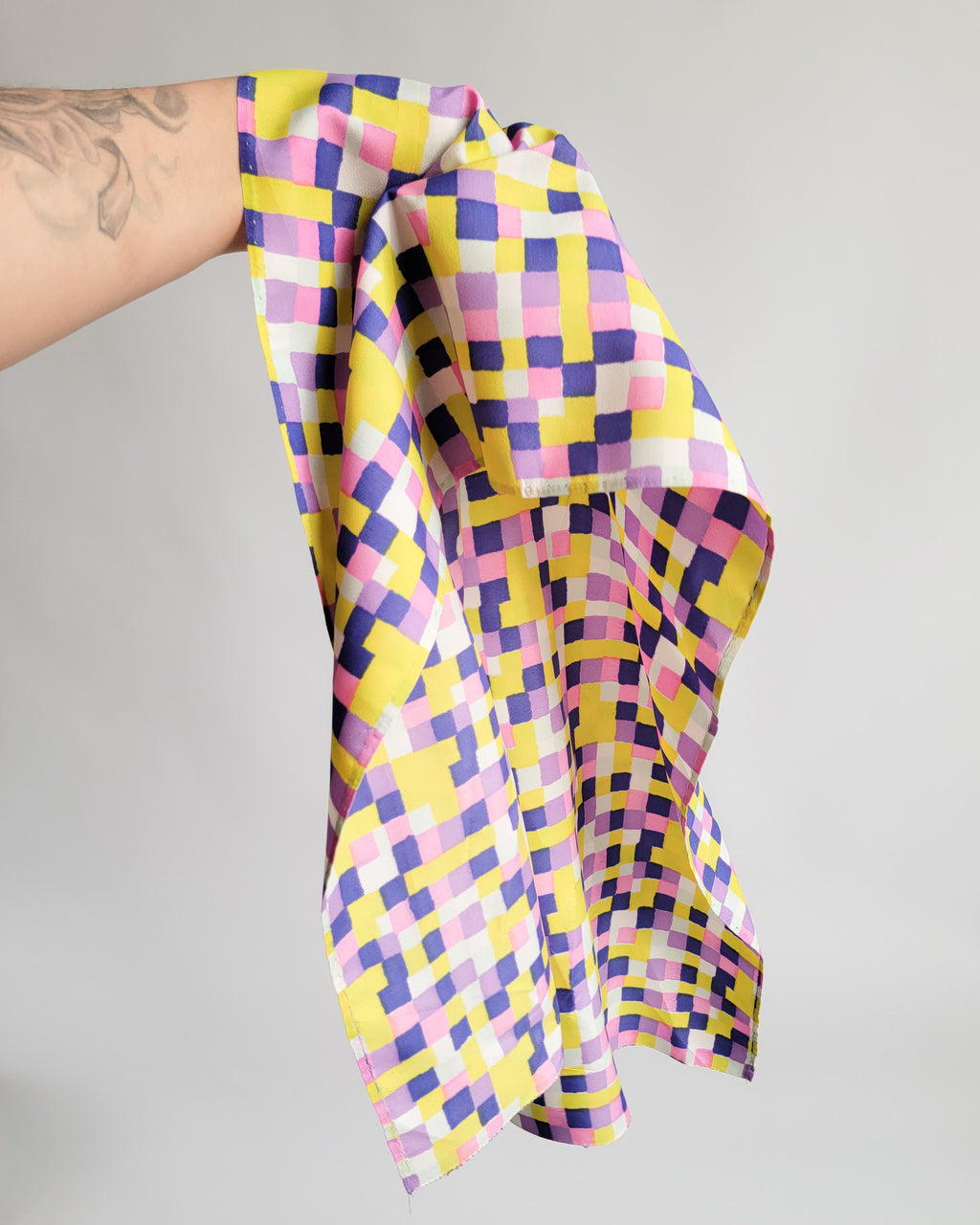 70s Multi-Color Squares Polyester Scarf