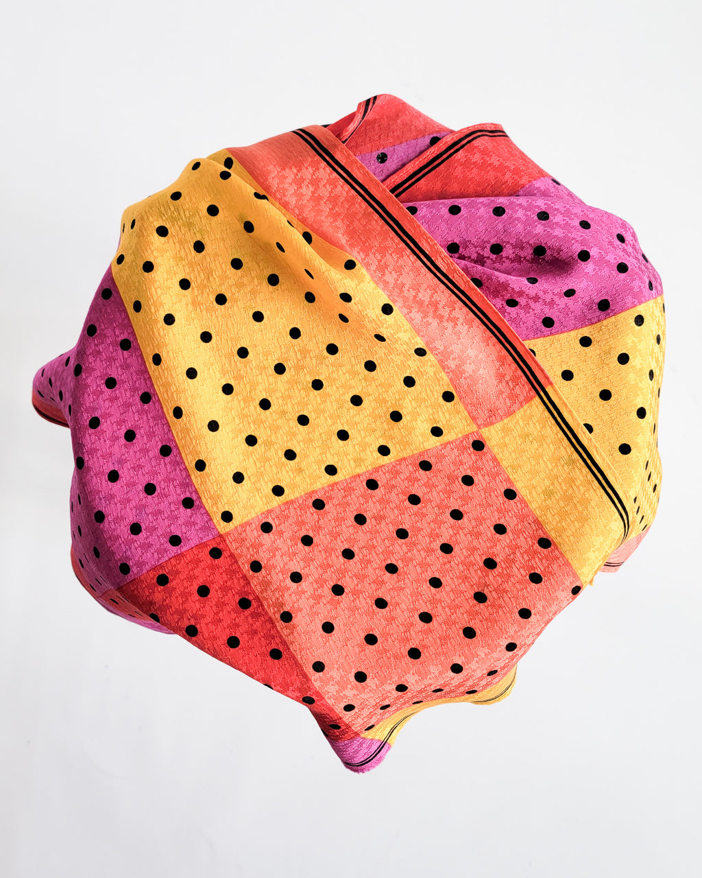 80s Albert Nipon Silk Yellow Pink Orange Polka Dots Scarf