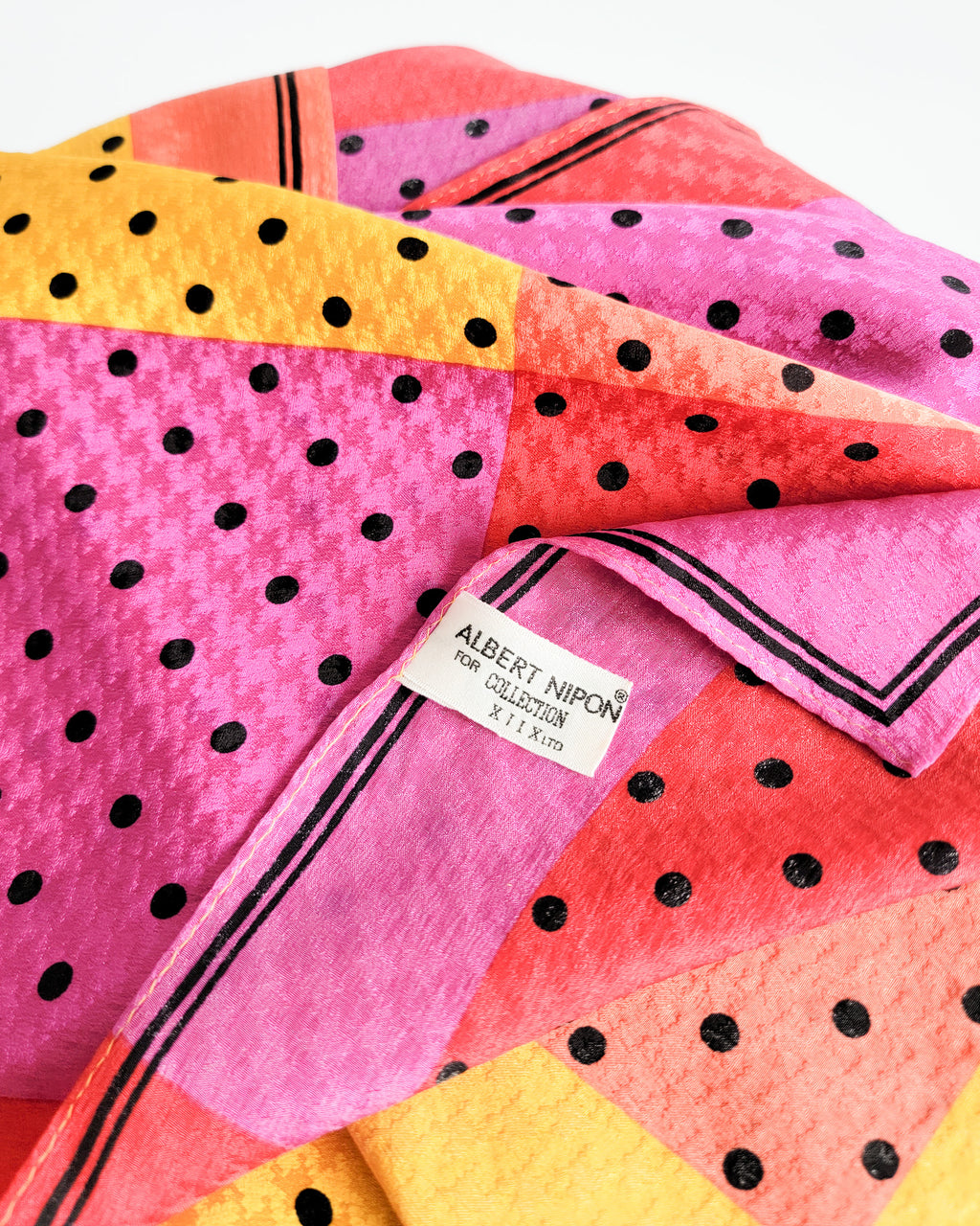 80s Albert Nipon Silk Yellow Pink Orange Polka Dots Scarf