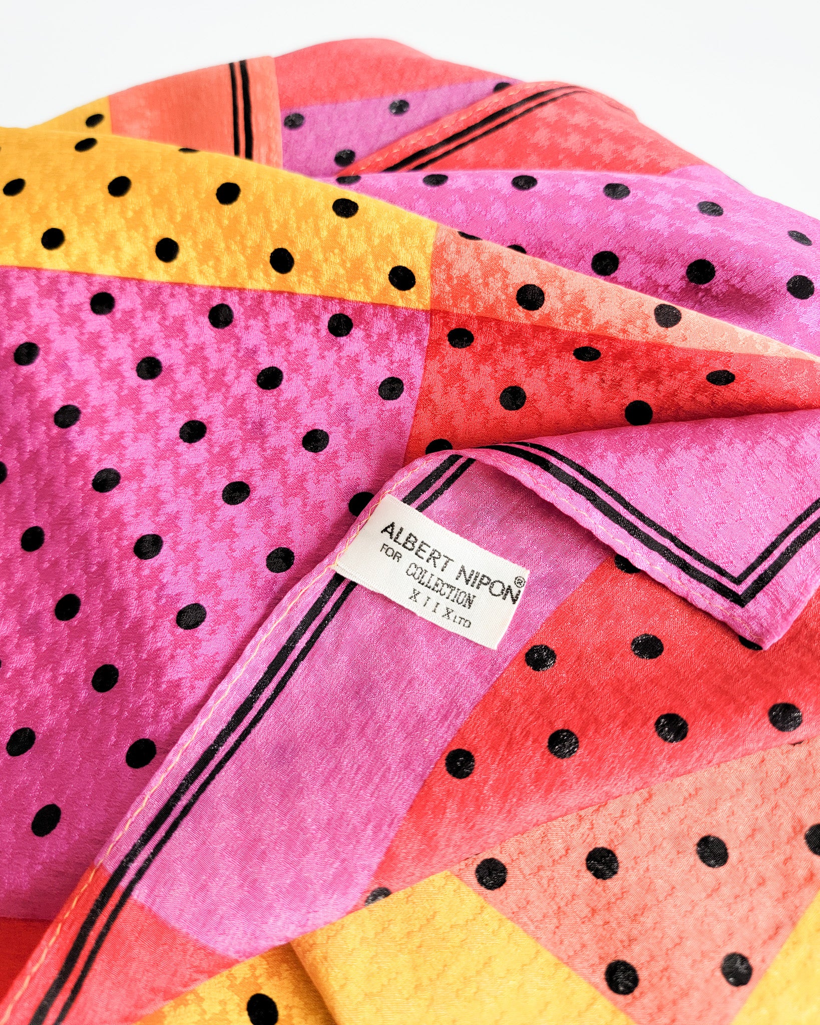 80s Albert Nipon Silk Yellow Pink Orange Polka Dots Scarf