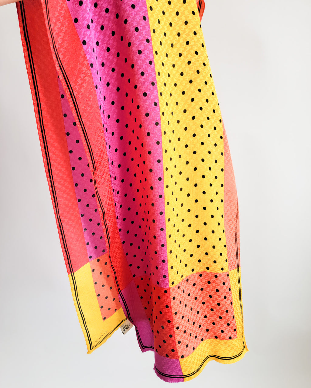80s Albert Nipon Silk Yellow Pink Orange Polka Dots Scarf