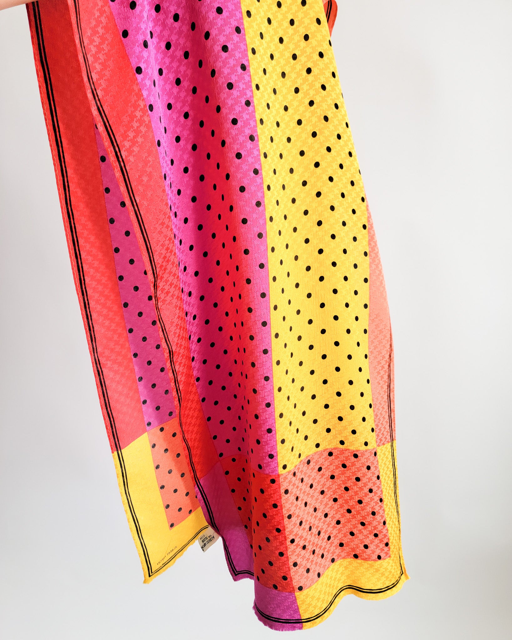 80s Albert Nipon Silk Yellow Pink Orange Polka Dots Scarf