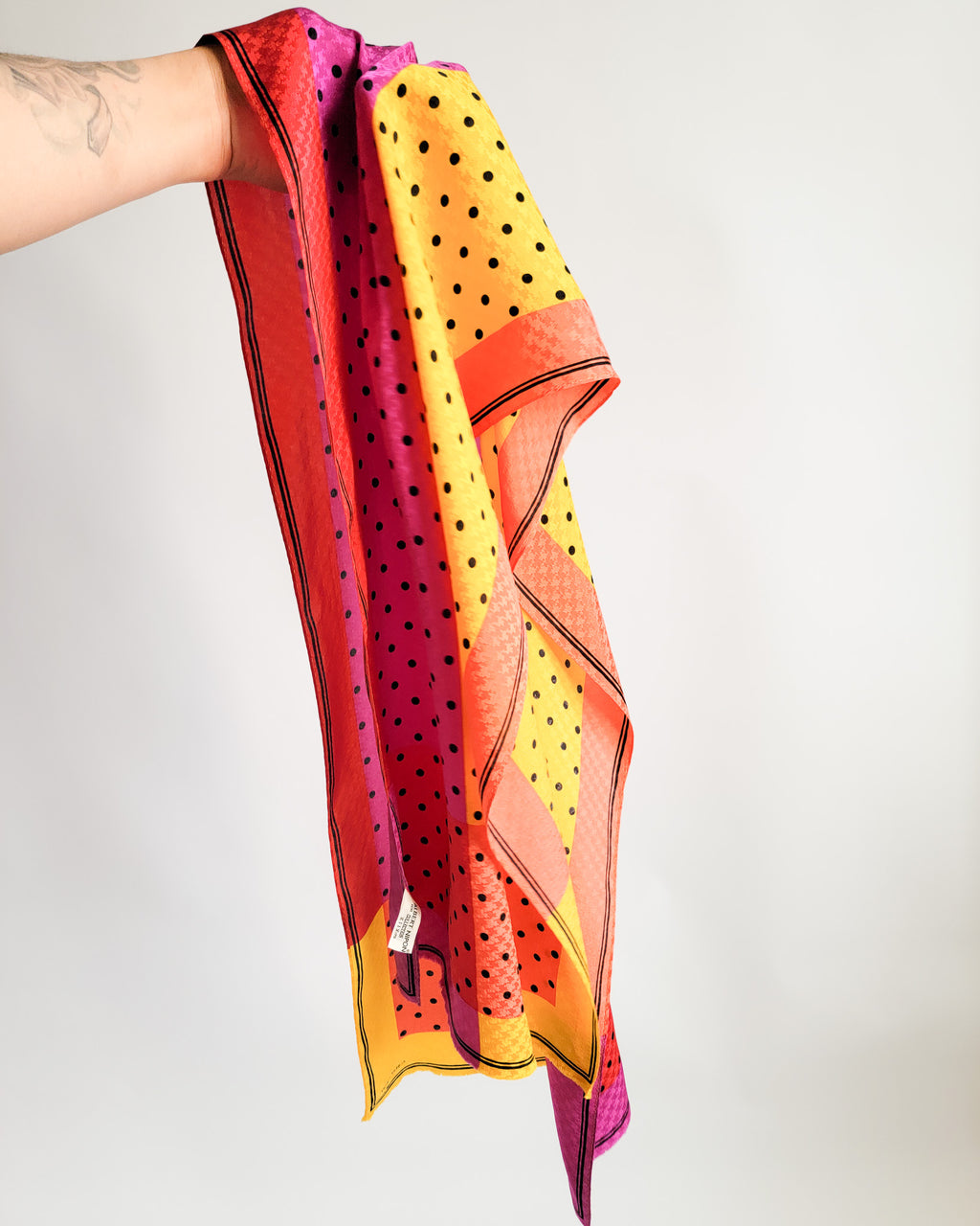 80s Albert Nipon Silk Yellow Pink Orange Polka Dots Scarf