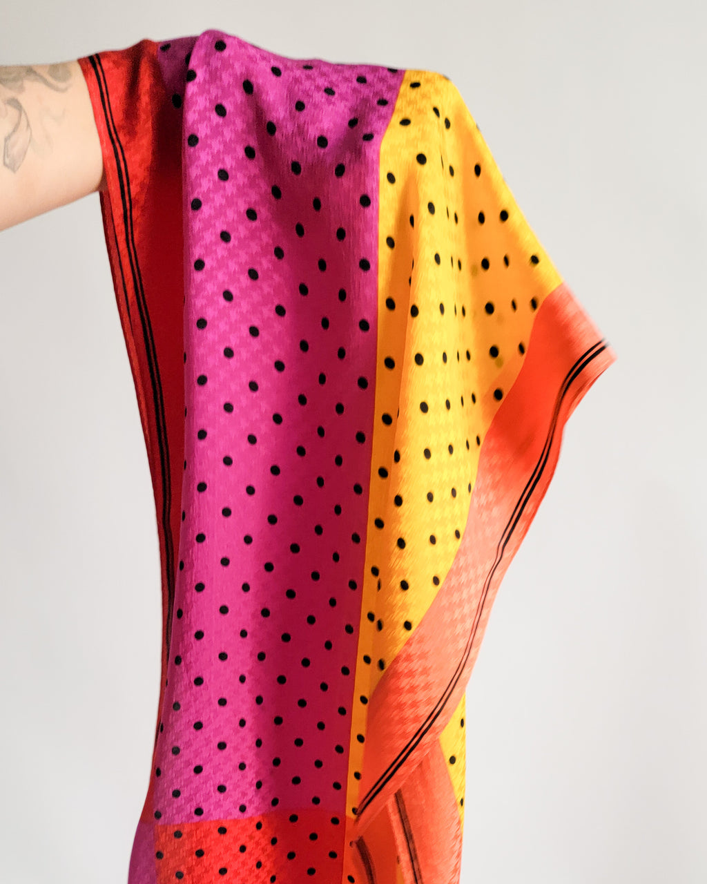 80s Albert Nipon Silk Yellow Pink Orange Polka Dots Scarf