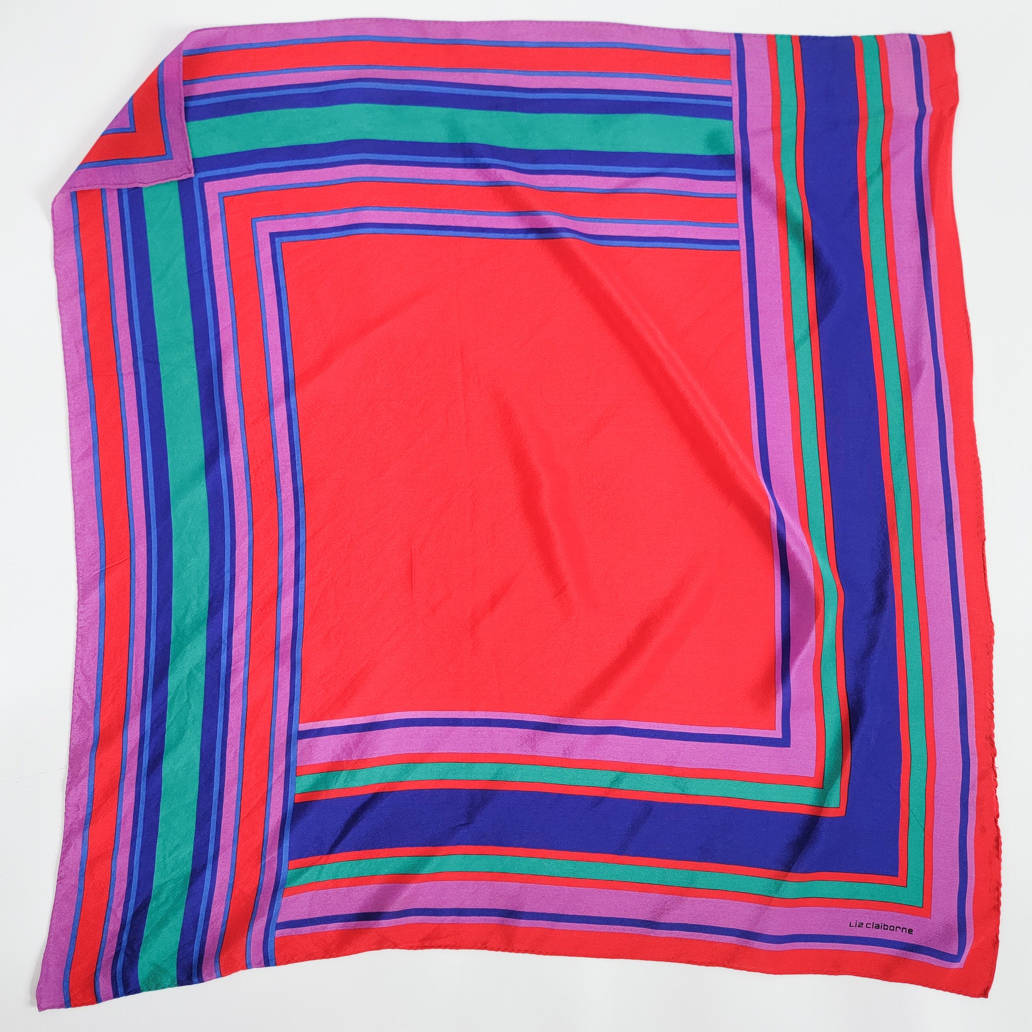 80s Liz Claiborne Red Colorful Silk Scarf