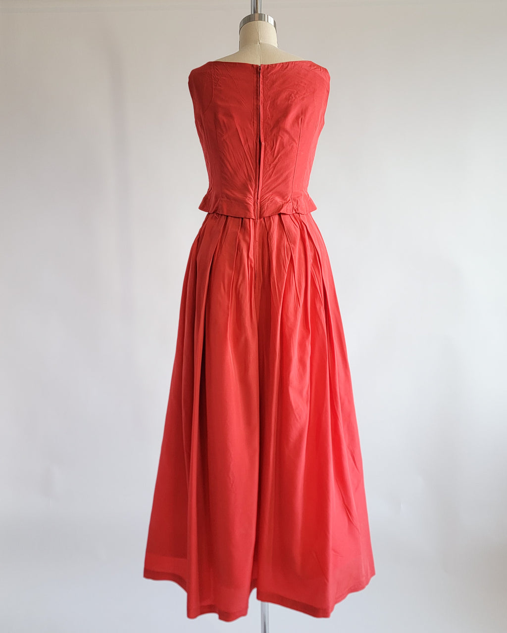 60s Red Silk Taffeta Bow Front Bustier Dress