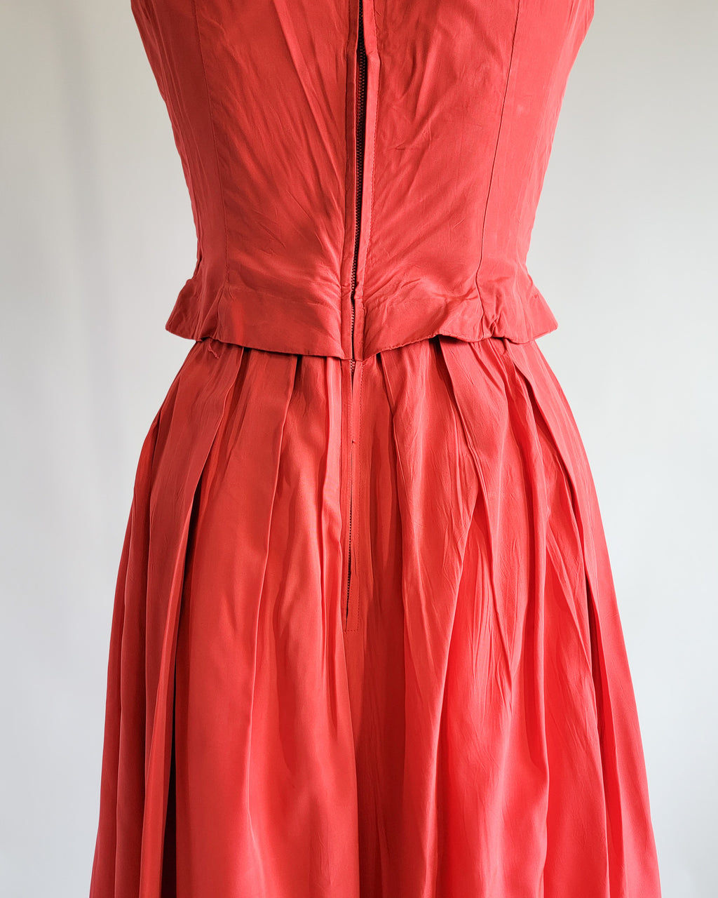 60s Red Silk Taffeta Bow Front Bustier Dress