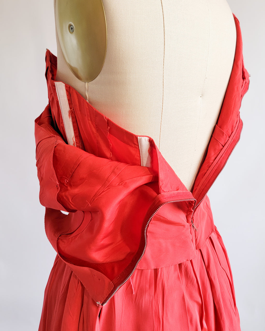 60s Red Silk Taffeta Bow Front Bustier Dress