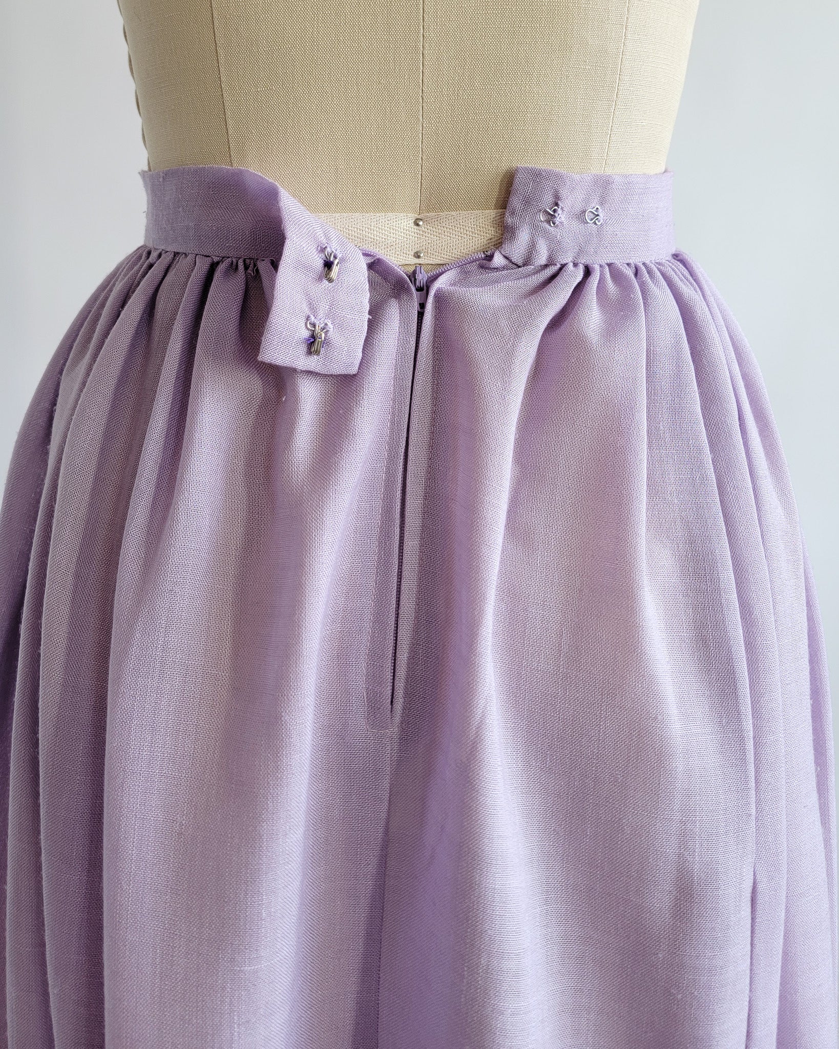 80s Lavender Muslin Midi Skirt w Ruffle Hem