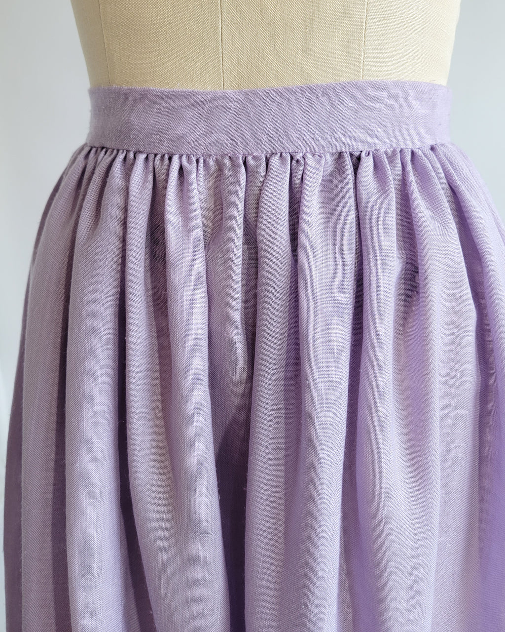 80s Lavender Muslin Midi Skirt w Ruffle Hem