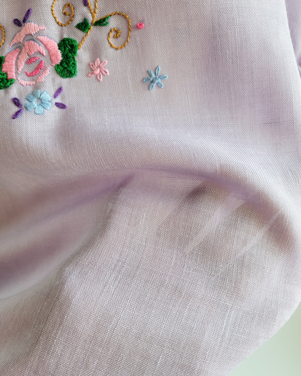 80s Lavender Muslin Floral Embroidered Peasant Blouse