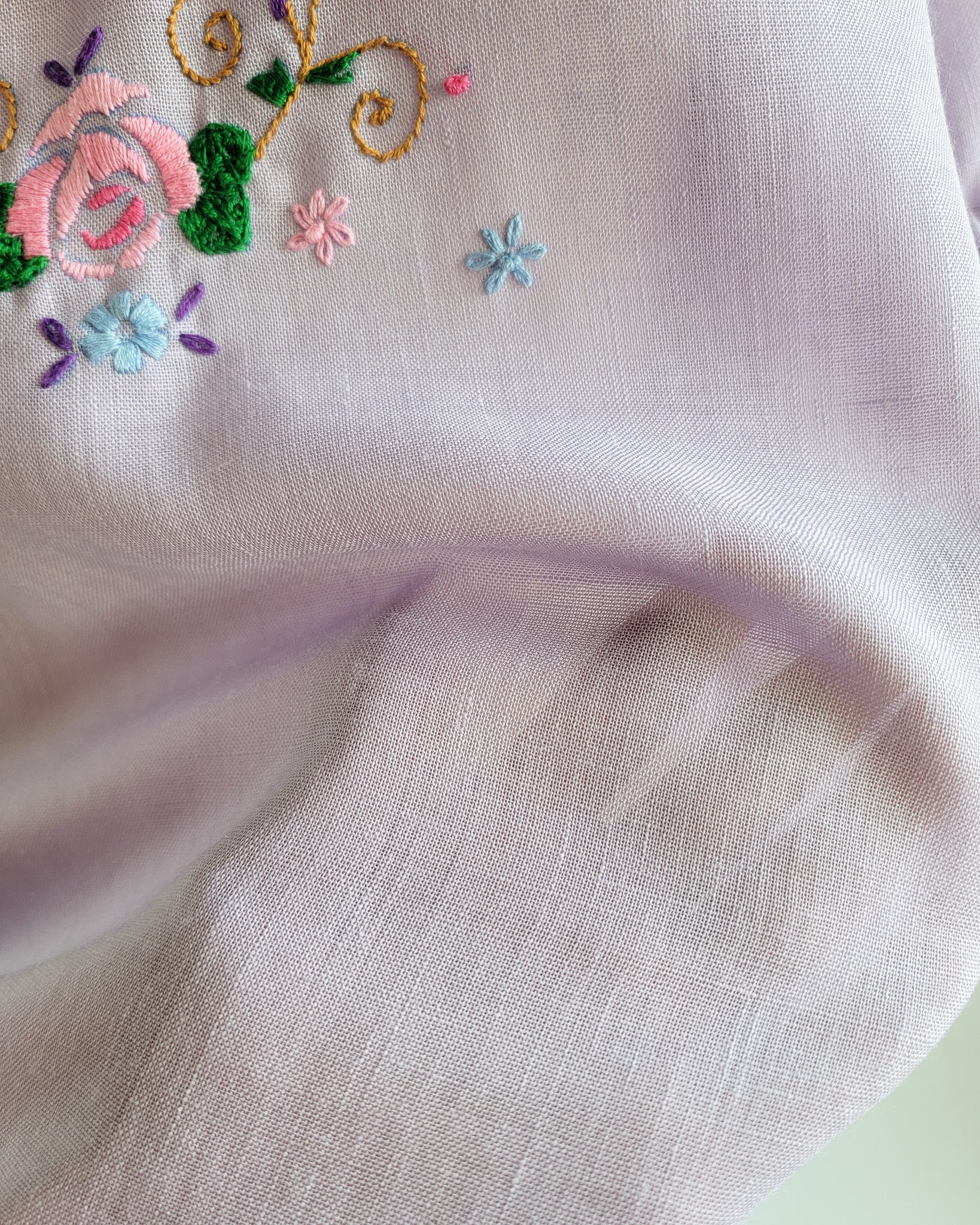 80s Lavender Muslin Floral Embroidered Peasant Blouse