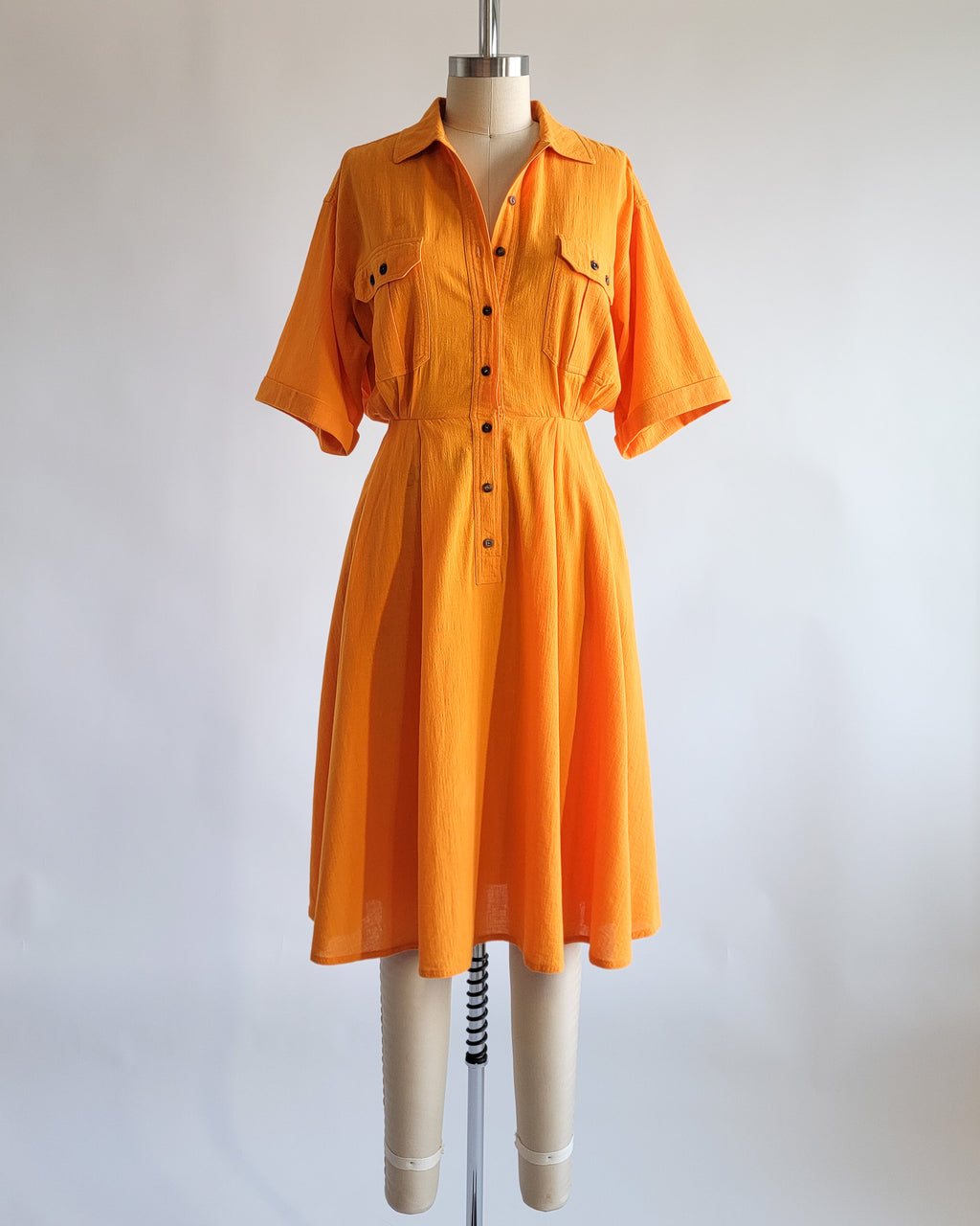 80s Jaegar Orange Cotton Button Up Day Dress