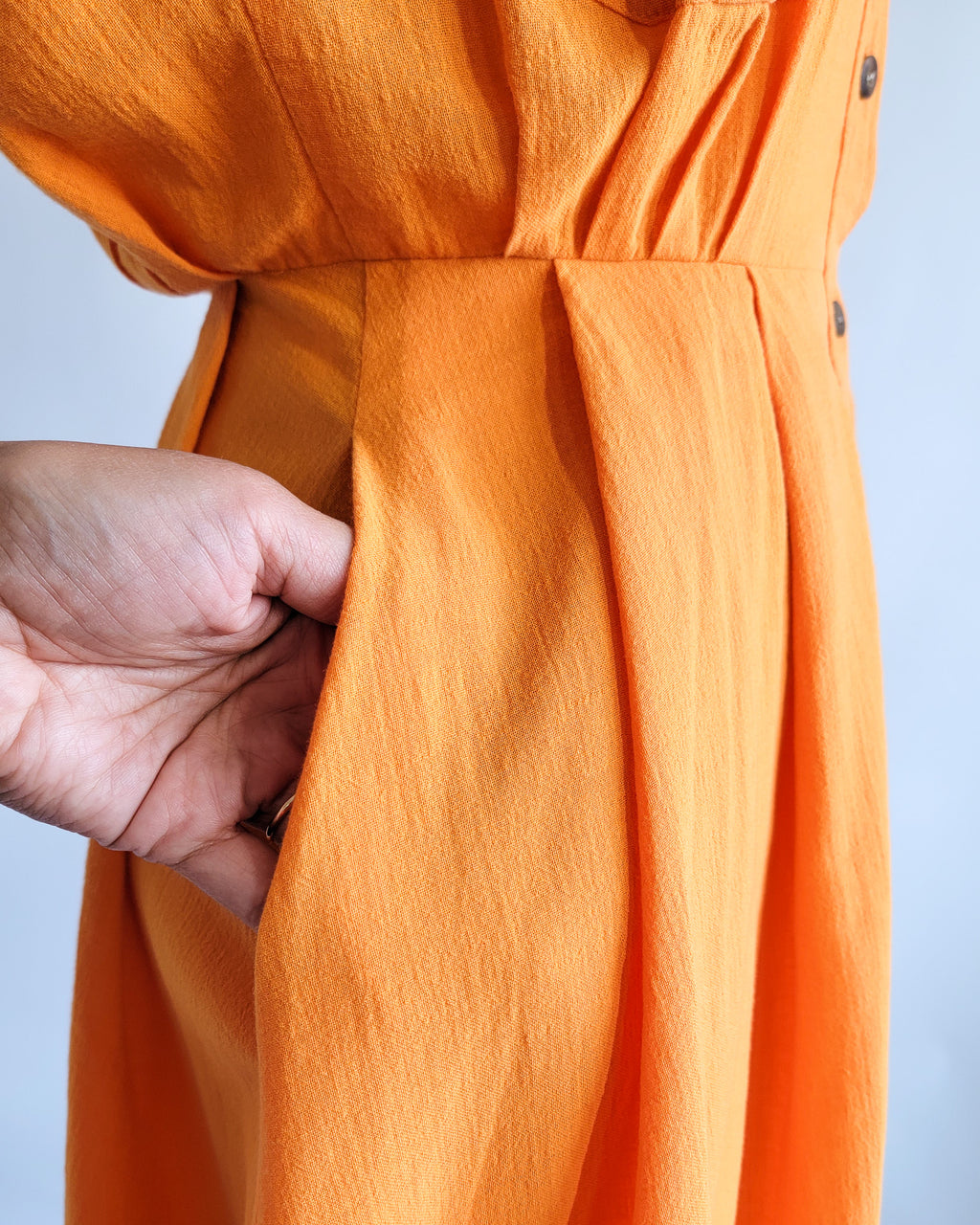 80s Jaegar Orange Cotton Button Up Day Dress