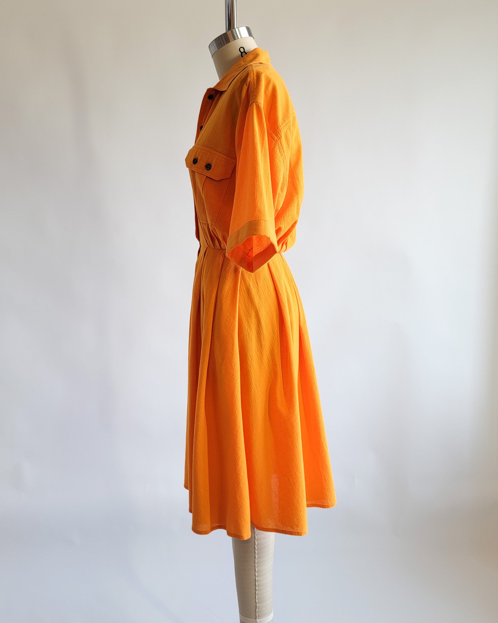 80s Jaegar Orange Cotton Button Up Day Dress