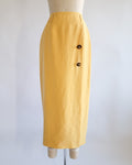 90s Linda Allard Ellen Tracy Silk Yellow High Waisted Pencil Skirt