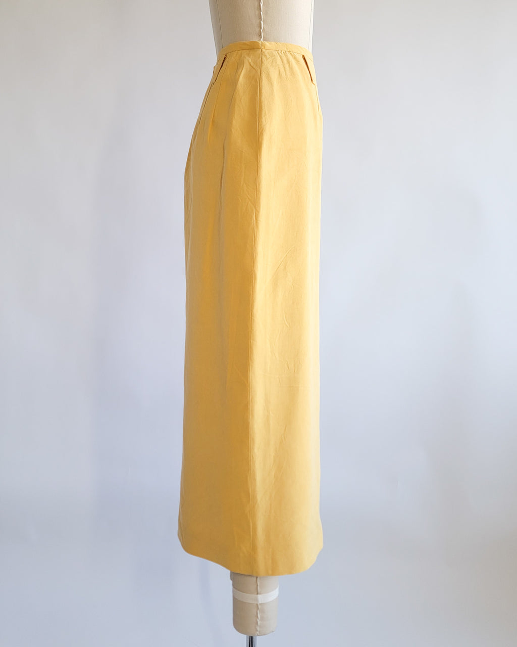 90s Linda Allard Ellen Tracy Silk Yellow High Waisted Pencil Skirt