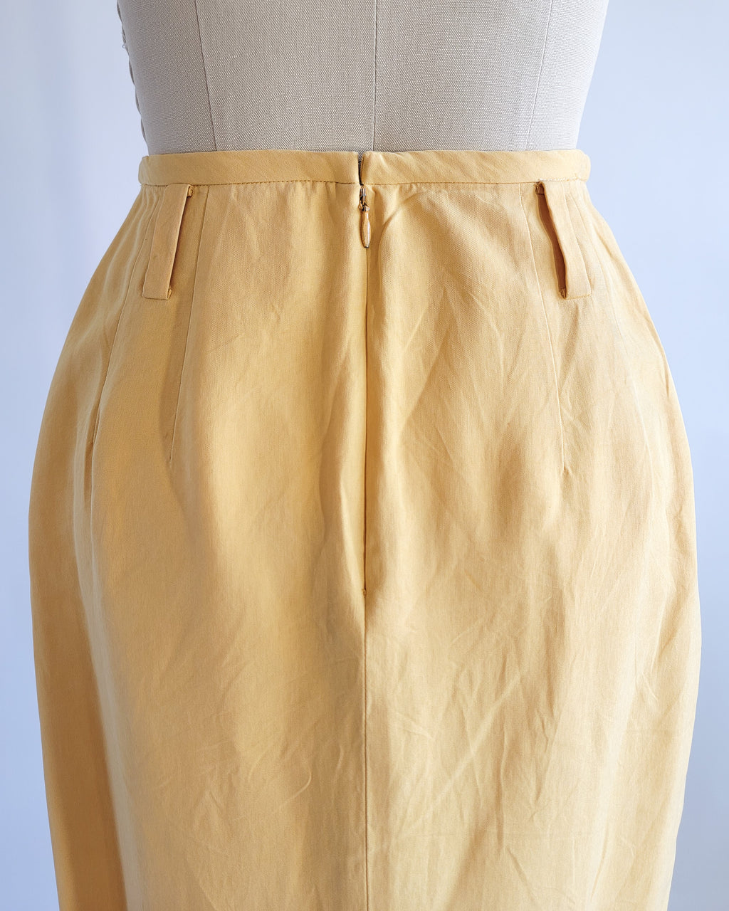 90s Linda Allard Ellen Tracy Silk Yellow High Waisted Pencil Skirt