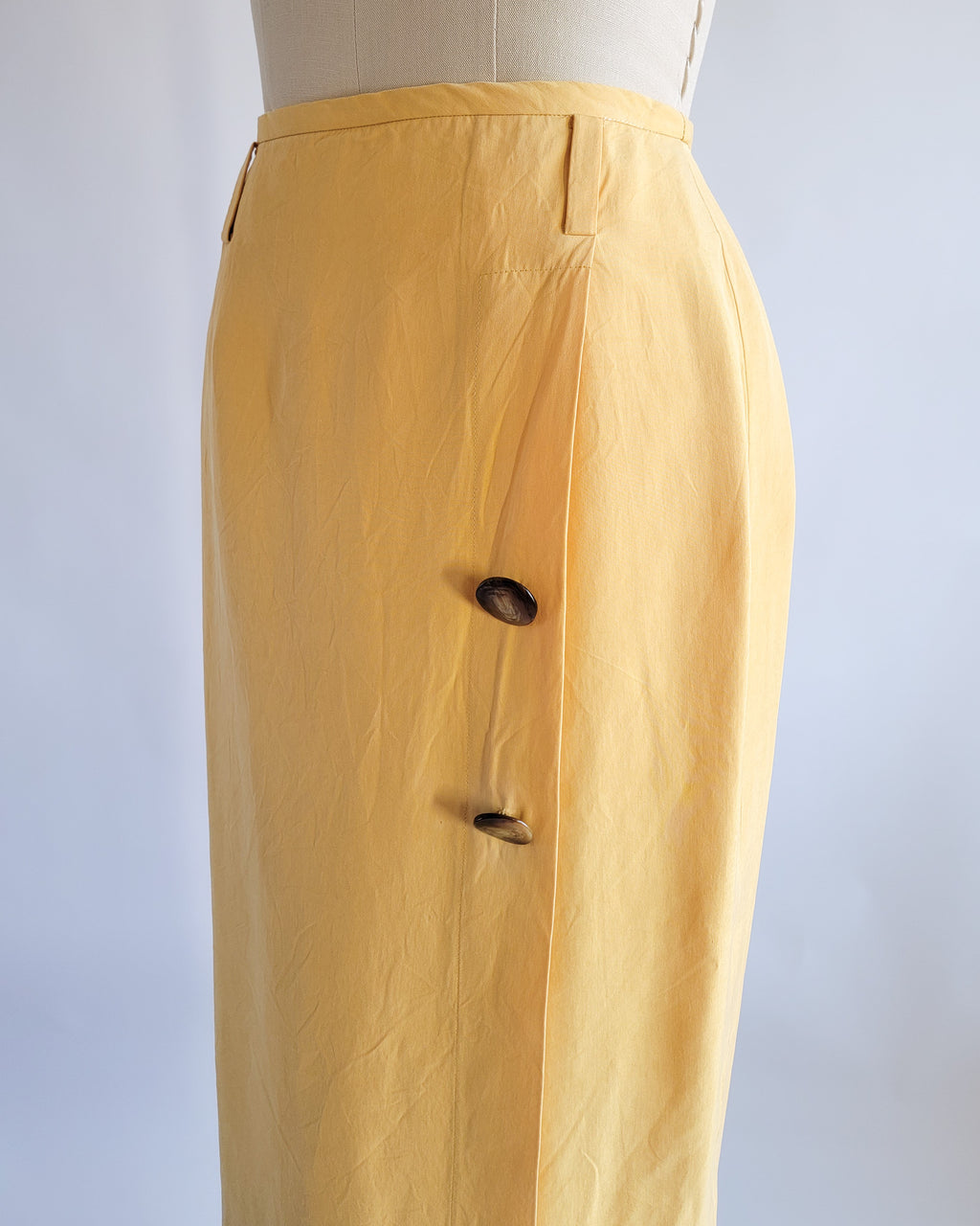 90s Linda Allard Ellen Tracy Silk Yellow High Waisted Pencil Skirt