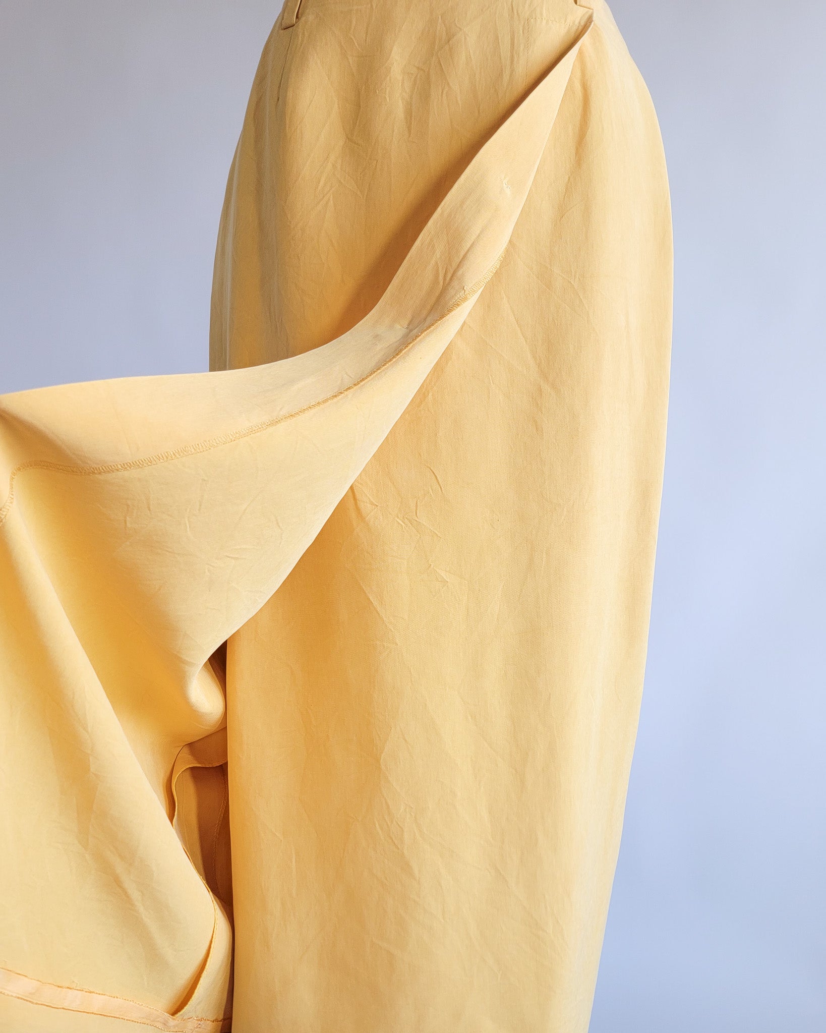 90s Linda Allard Ellen Tracy Silk Yellow High Waisted Pencil Skirt