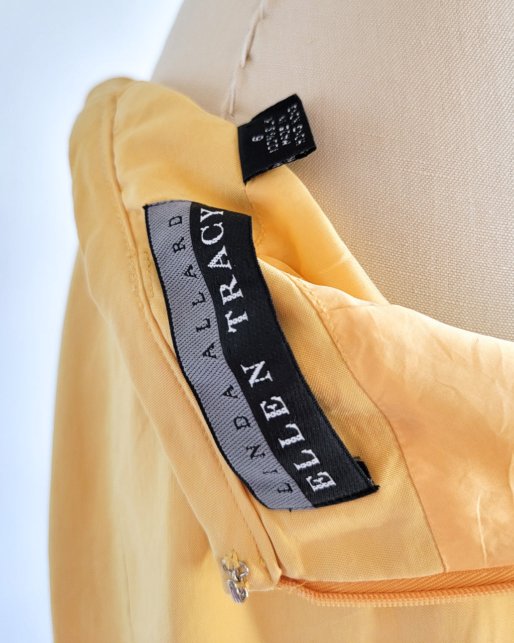 90s Linda Allard Ellen Tracy Silk Yellow High Waisted Pencil Skirt
