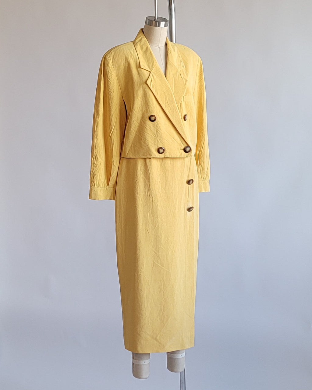 90s Linda Allard Ellen Tracy Silk Yellow High Waisted Pencil Skirt