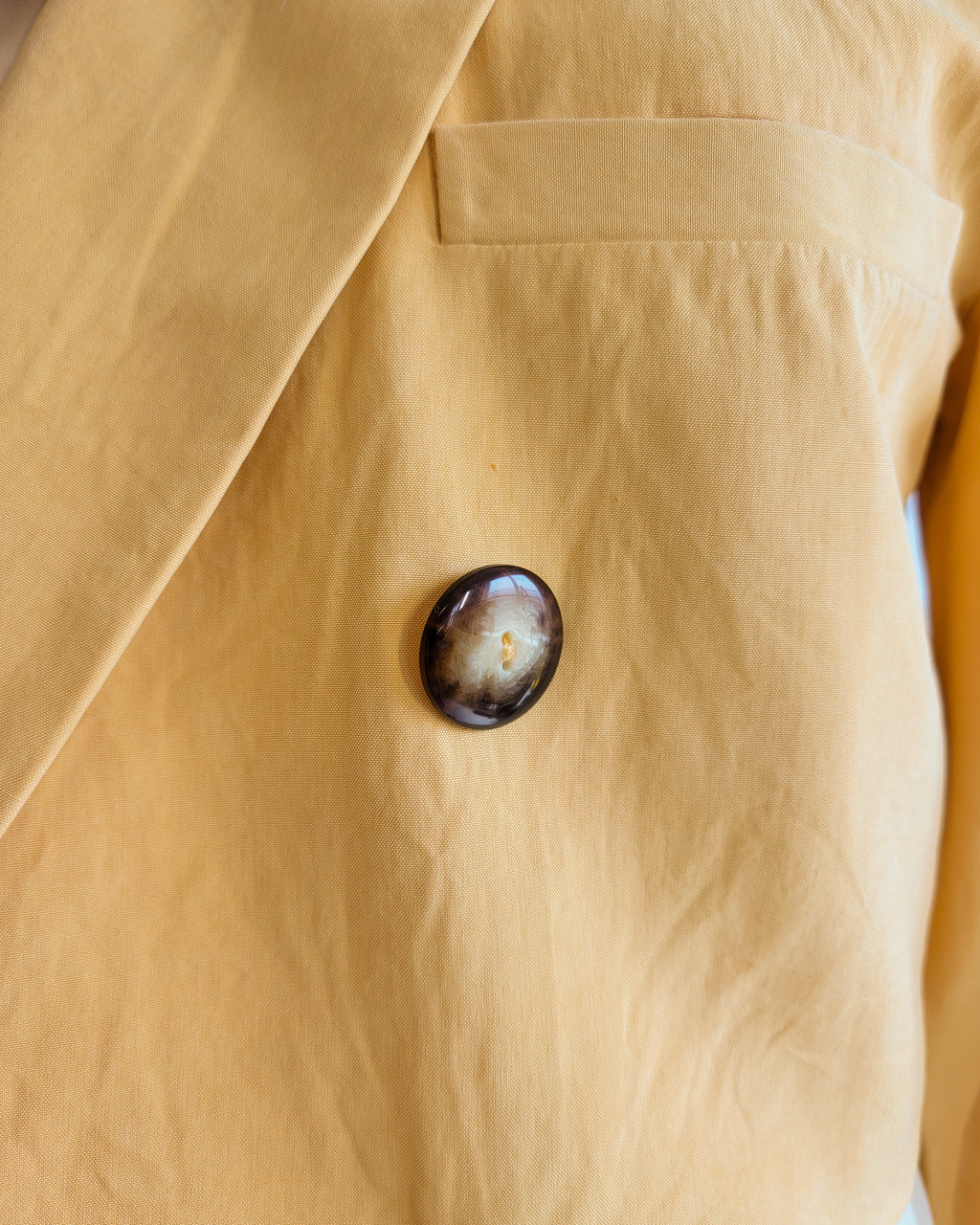 90s Linda Allard Ellen Tracy Silk Yellow Cropped Double Breasted Blazer