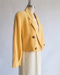 90s Linda Allard Ellen Tracy Silk Yellow Cropped Double Breasted Blazer