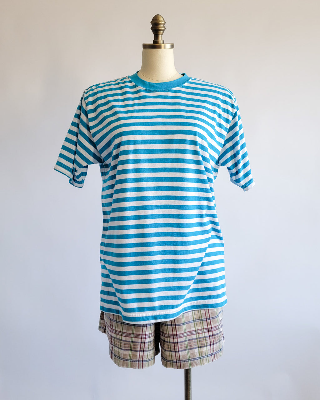80s Aqua & White Striped Crewneck T-shirt
