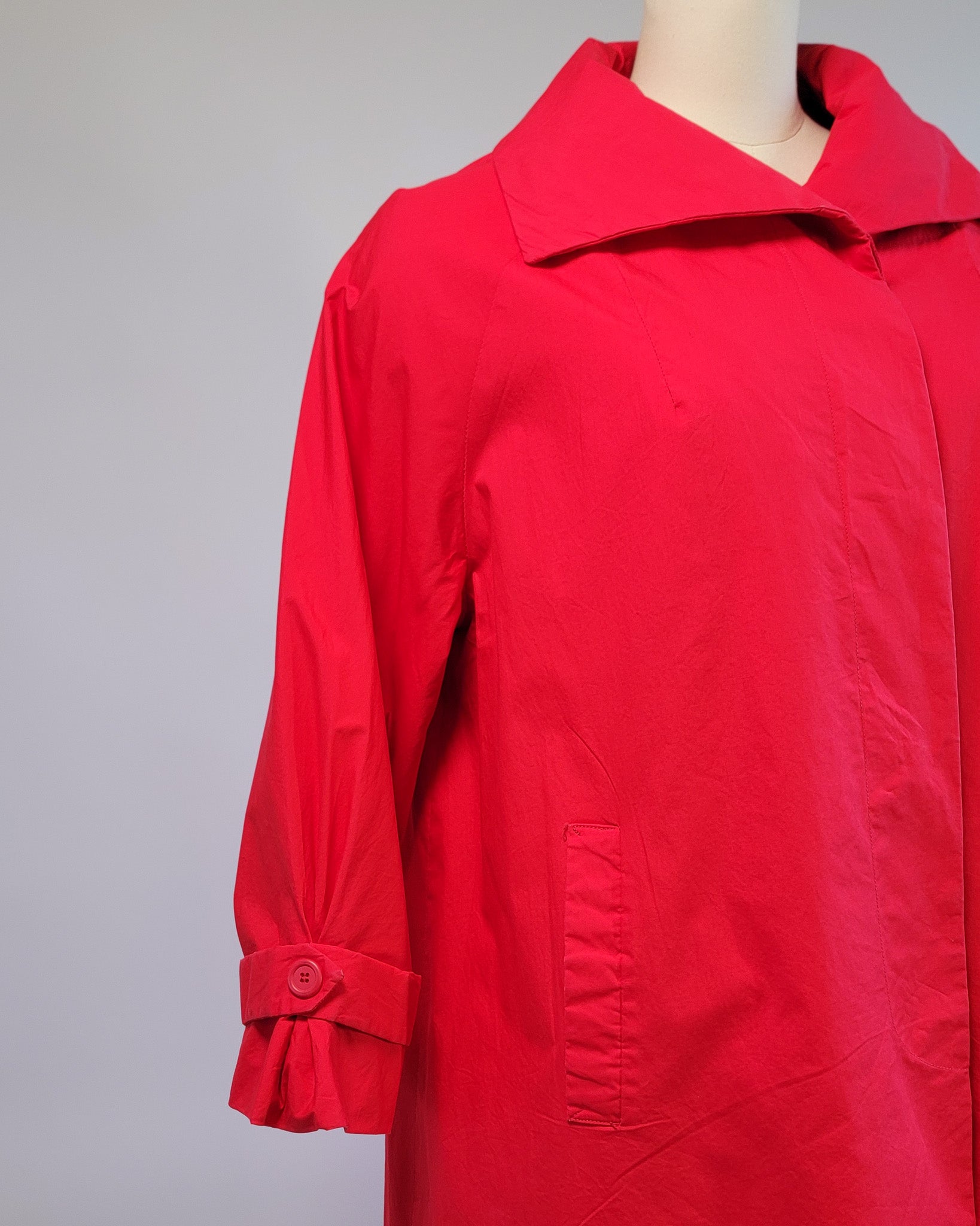 90s Red Open Large Collar Trench Coat w Belt