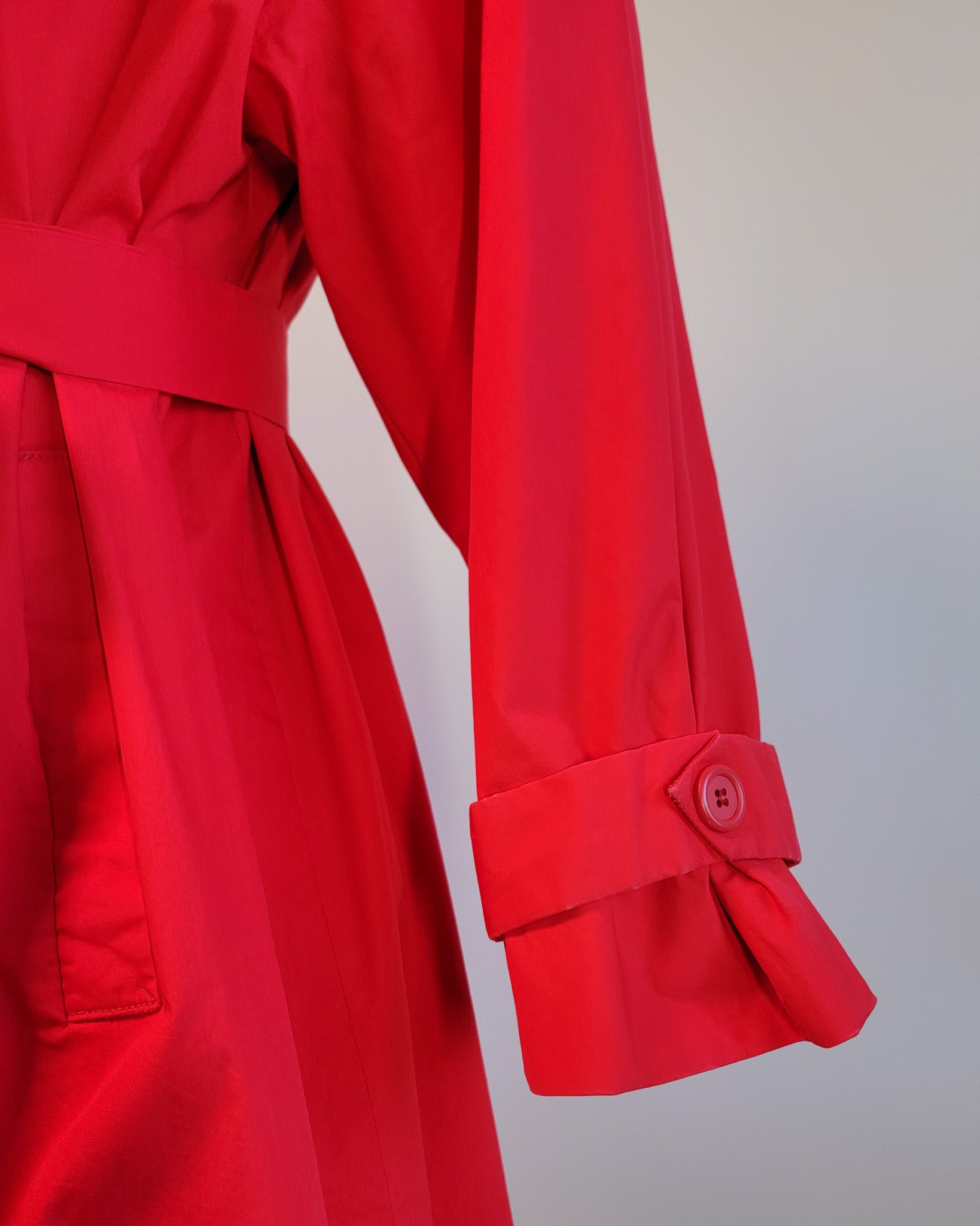 90s Red Open Large Collar Trench Coat w Belt