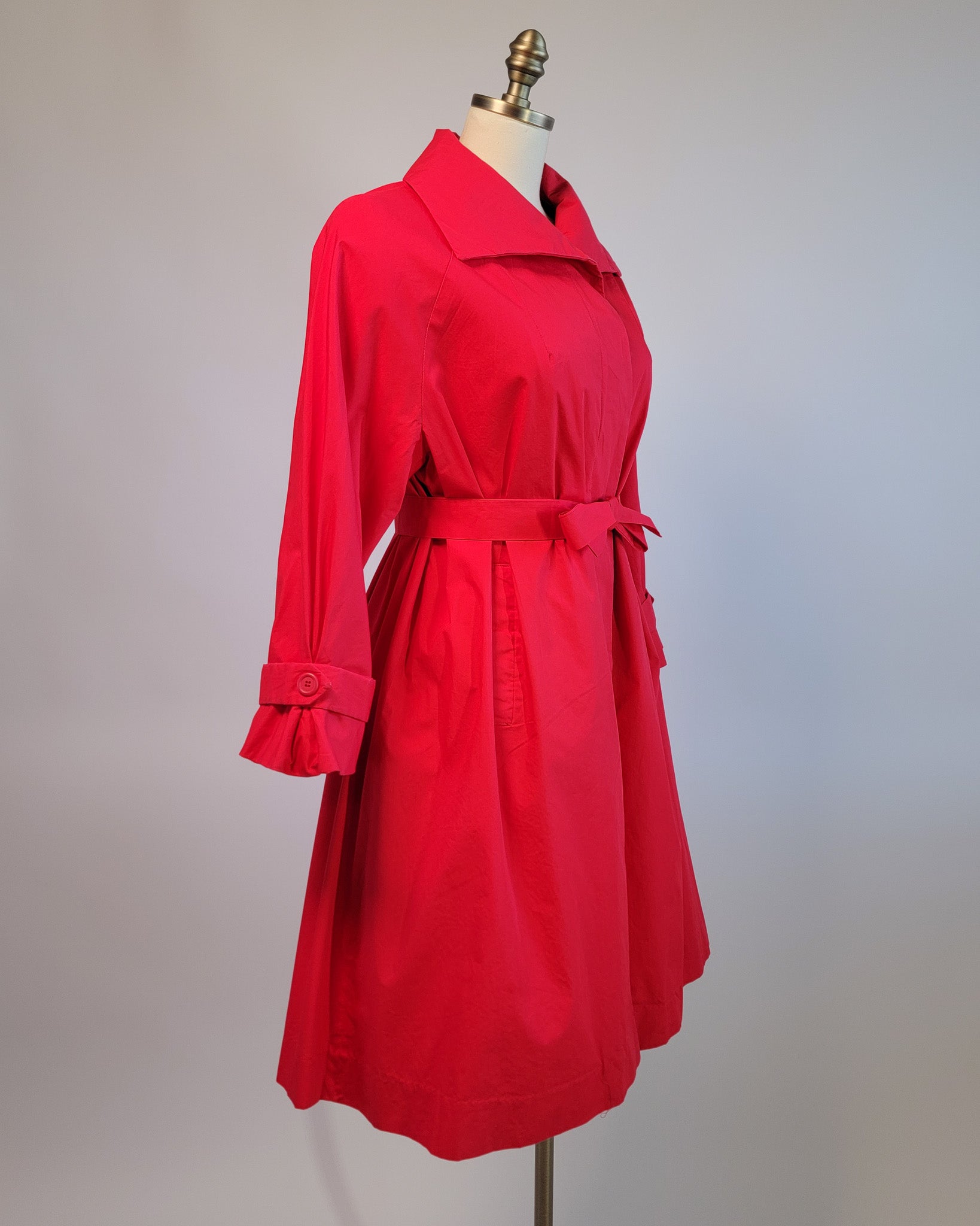 90s Red Open Large Collar Trench Coat w Belt