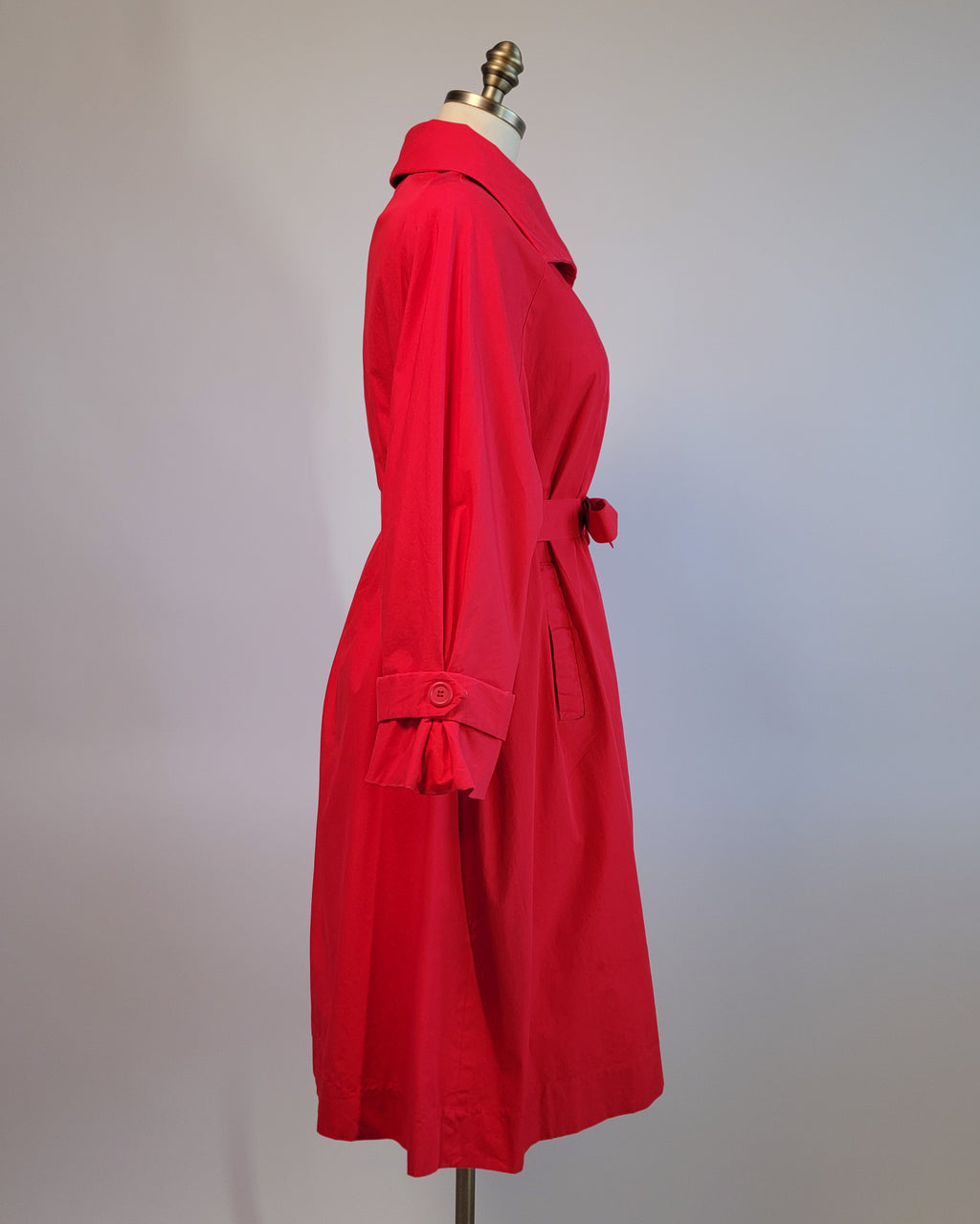 90s Red Open Large Collar Trench Coat w Belt