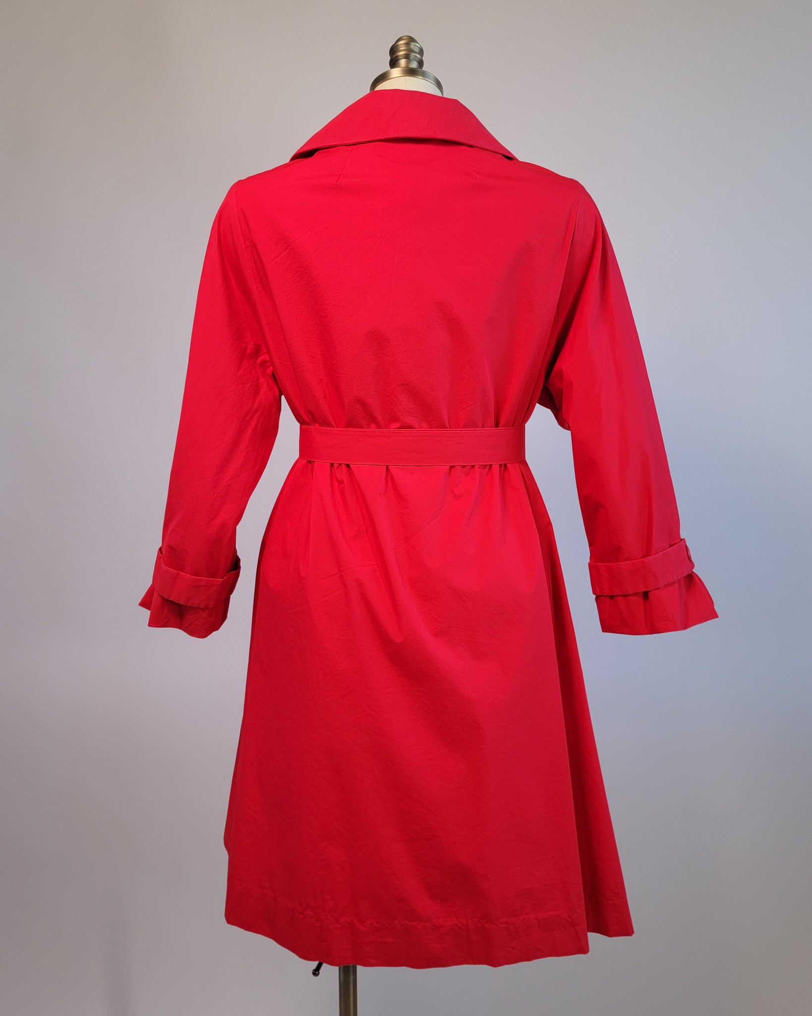 90s Red Open Large Collar Trench Coat w Belt