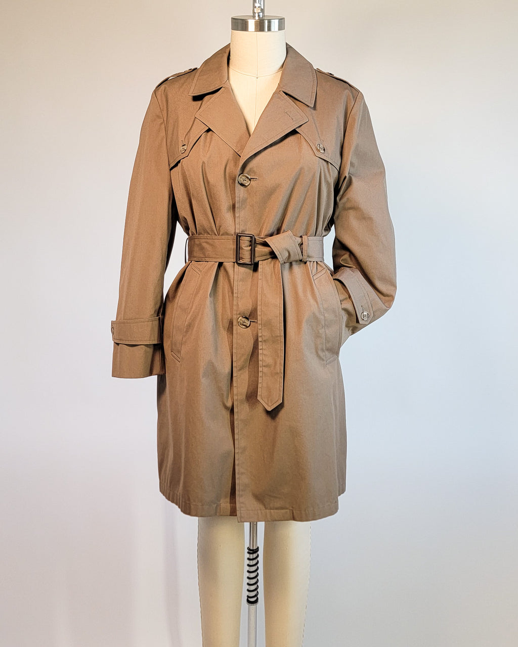 90s Botany 500 Camel Color Trench Coat with Plaid Liner