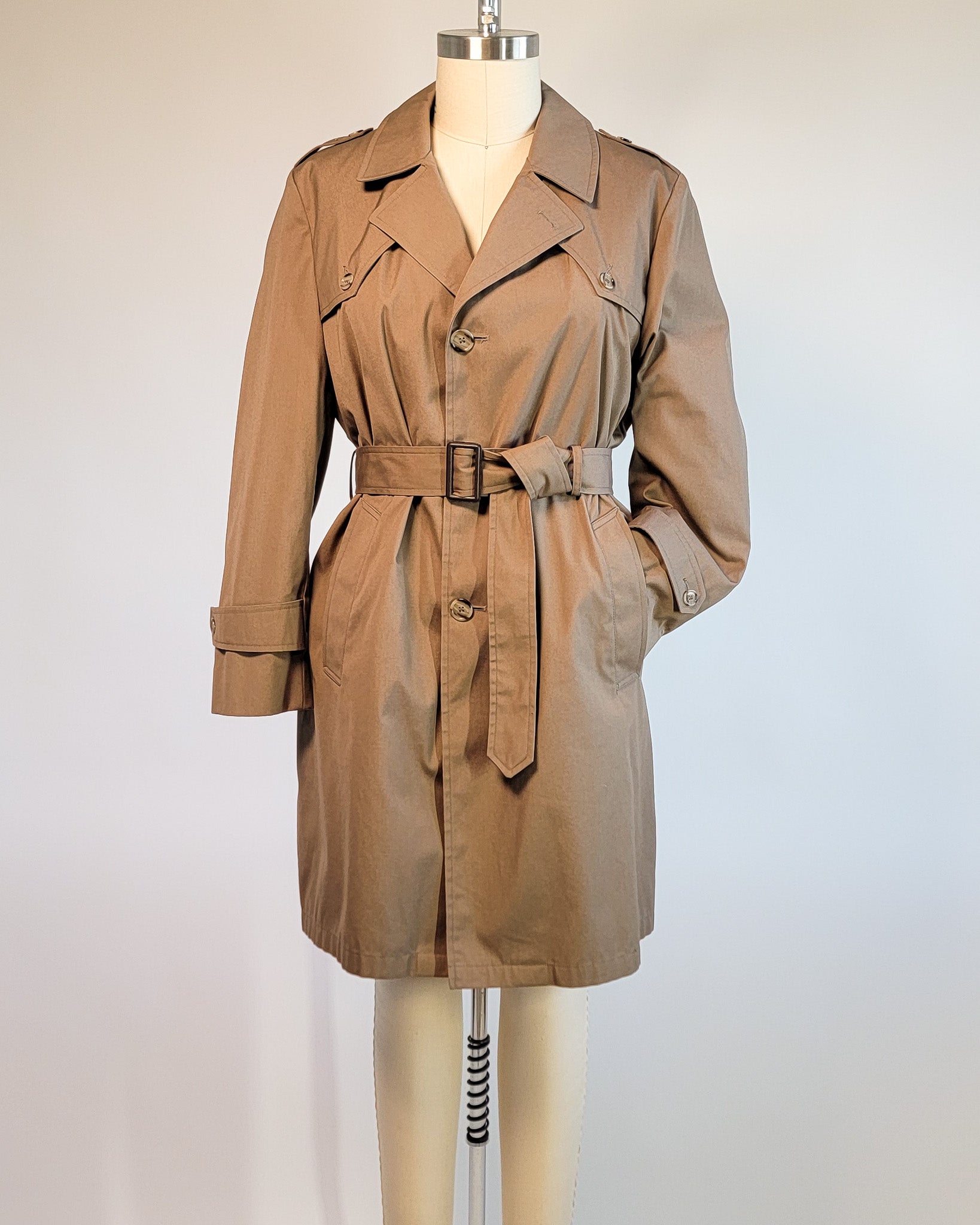 90s Botany 500 Camel Color Trench Coat with Plaid Liner