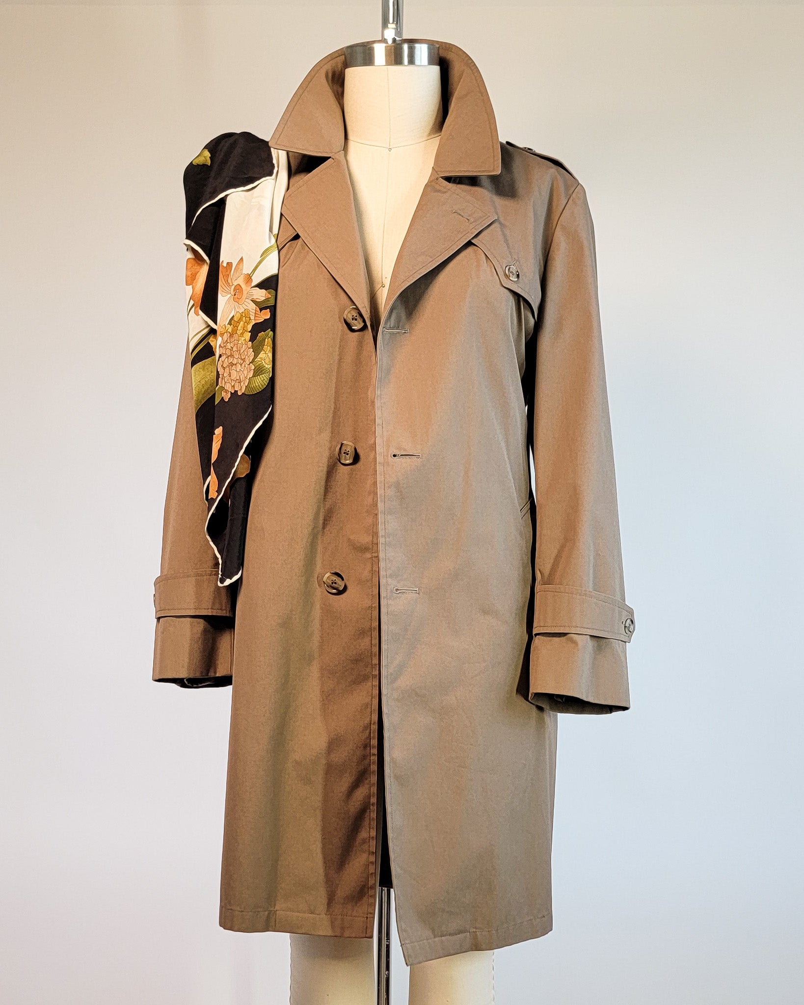 90s Botany 500 Camel Color Trench Coat with Plaid Liner