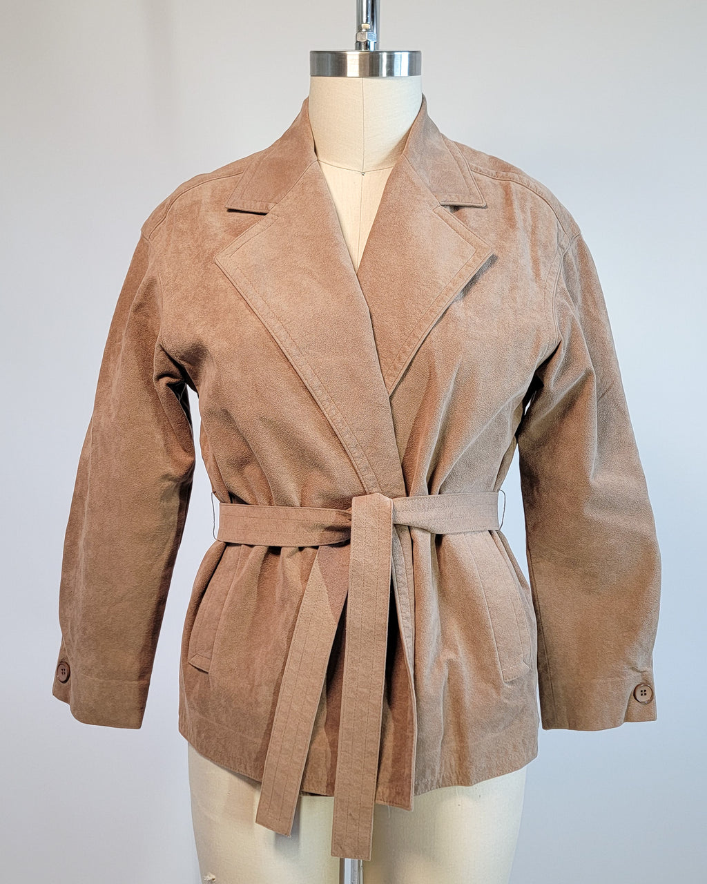80s Tan Ultra Suede Wide Notch Lapel Jacket w Belt