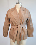 80s Tan Ultra Suede Wide Notch Lapel Jacket w Belt